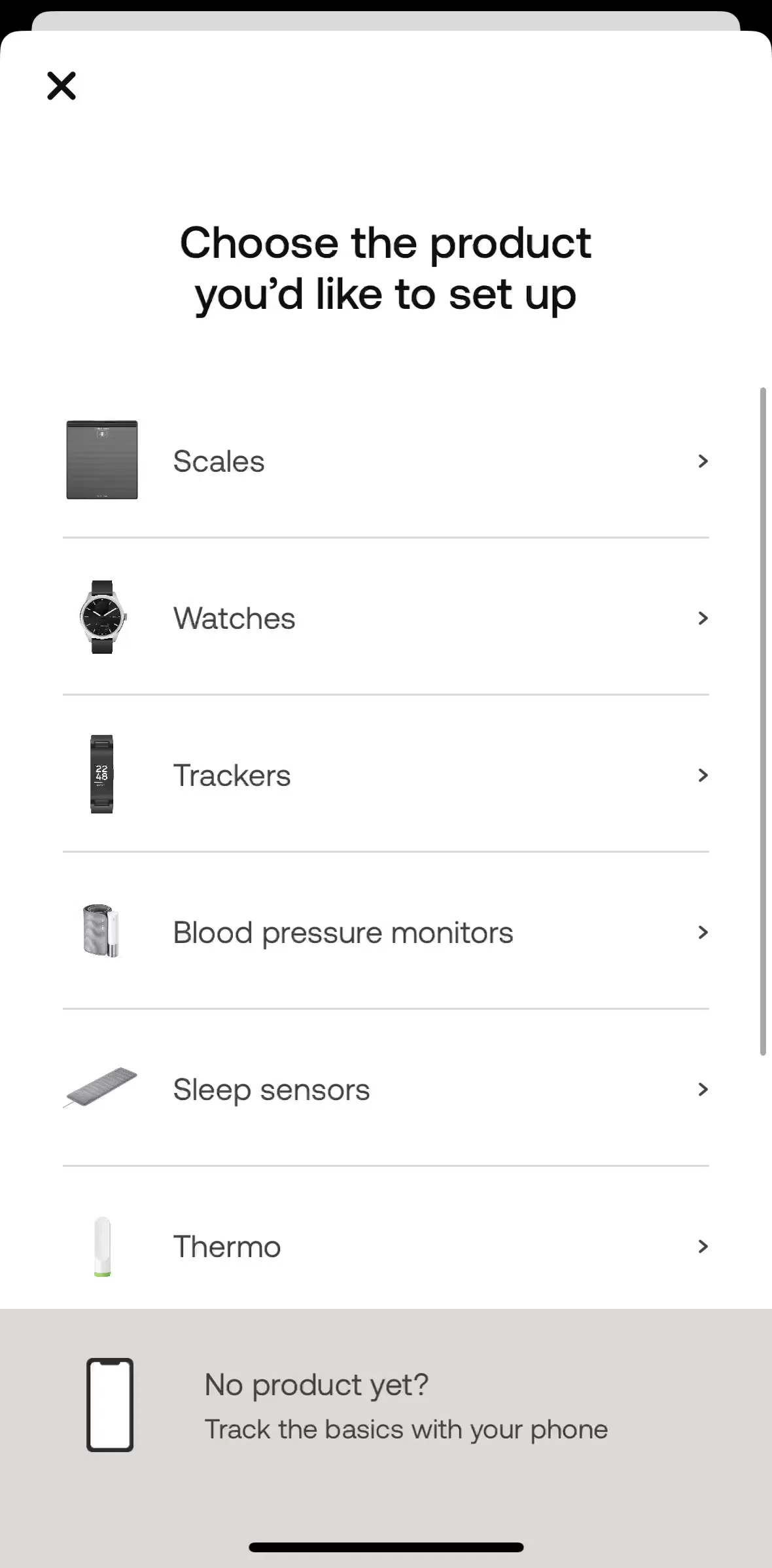 Withings Healthmate Screen screen in the Pairing a device flow