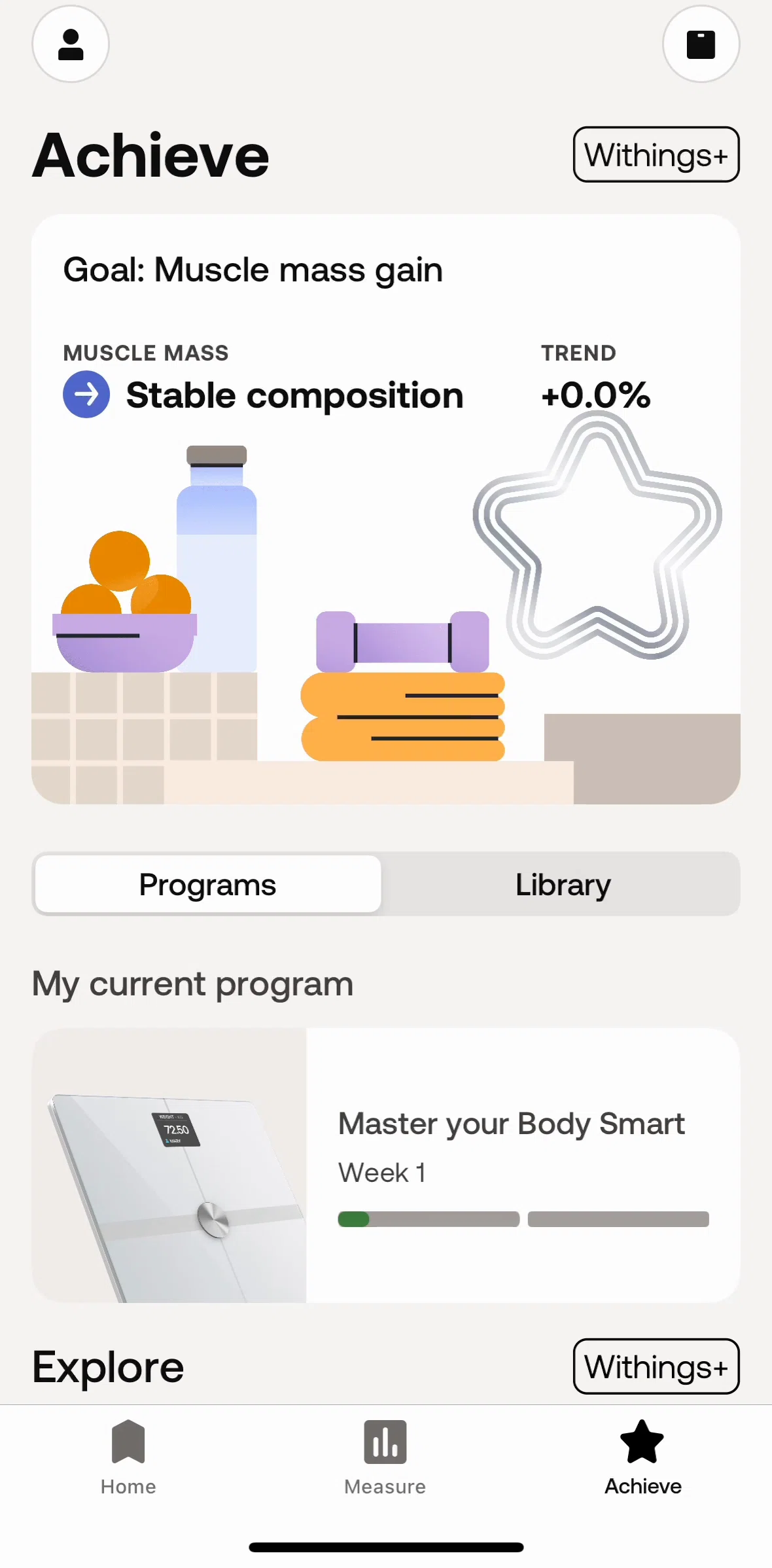 Withings Healthmate Screen screen in the Program detail flow