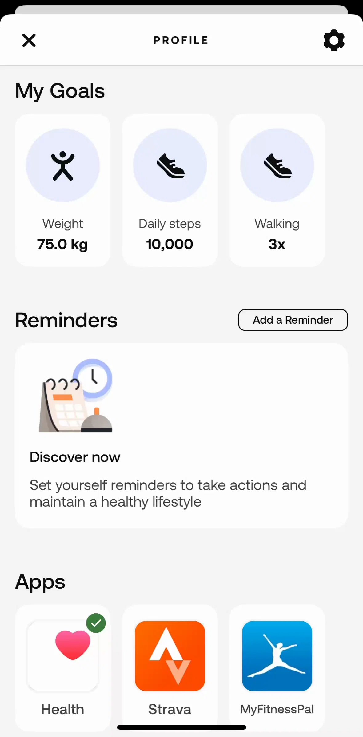 Withings Healthmate Screen screen in the Setting a reminder flow
