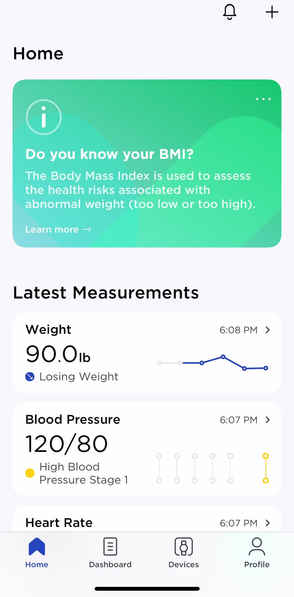 Withings Healthmate Home screen in the Setting Goals flow