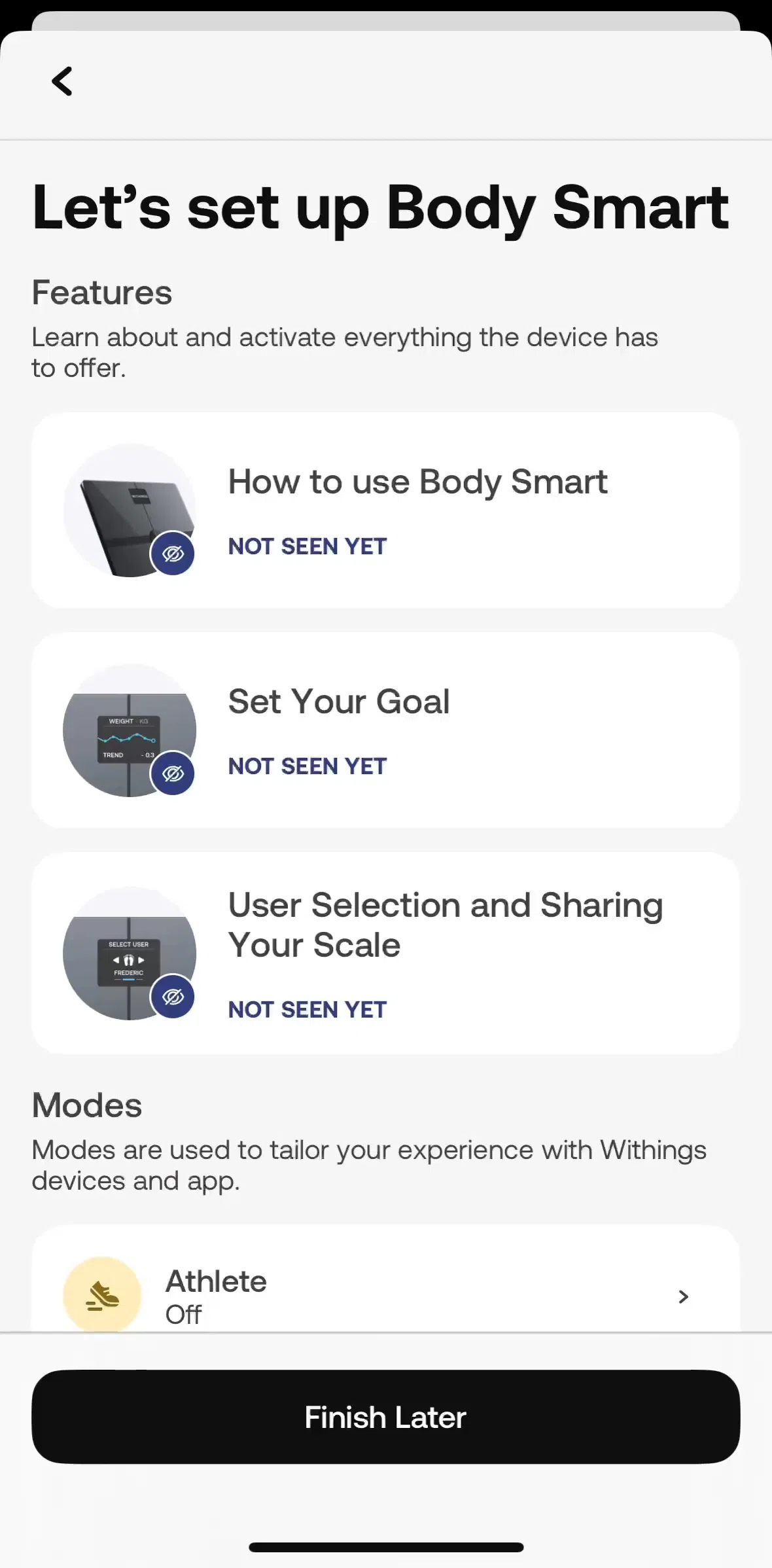 Withings Healthmate Screen screen in the Setting up a device flow