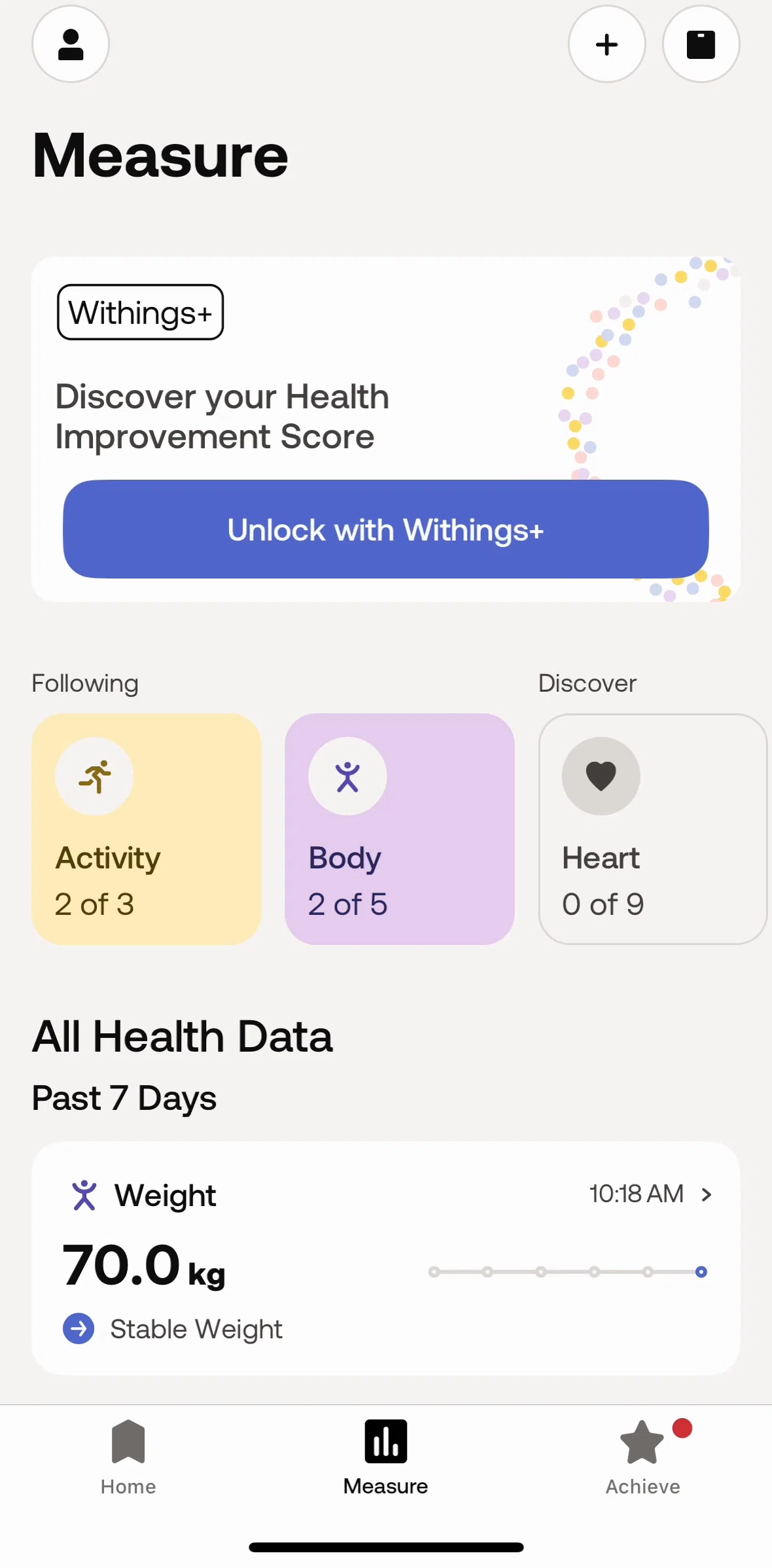 Withings Healthmate Screen screen in the Subscribing to Withings+ flow