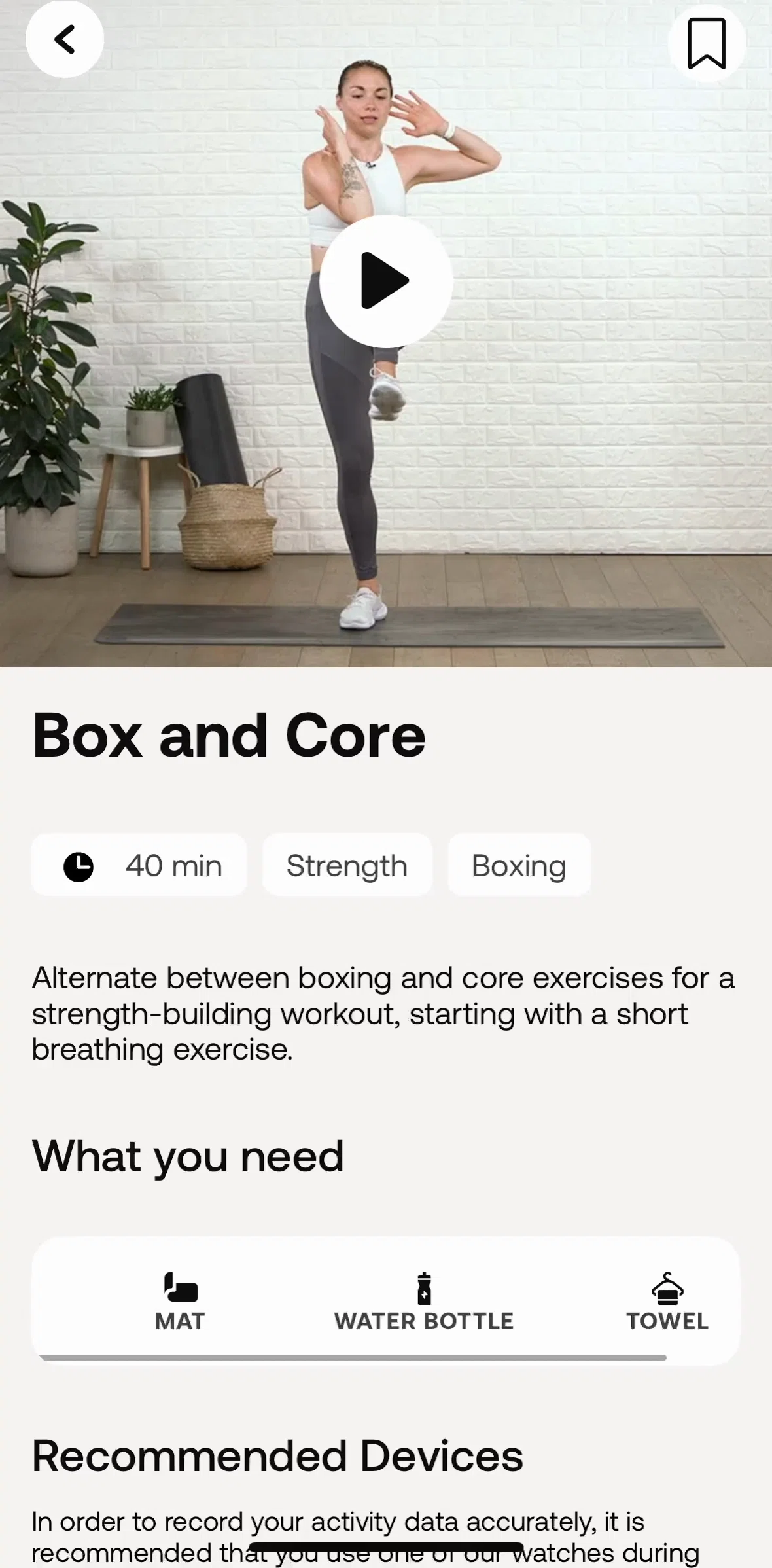 Withings Healthmate Screen screen in the Watching a workout video flow