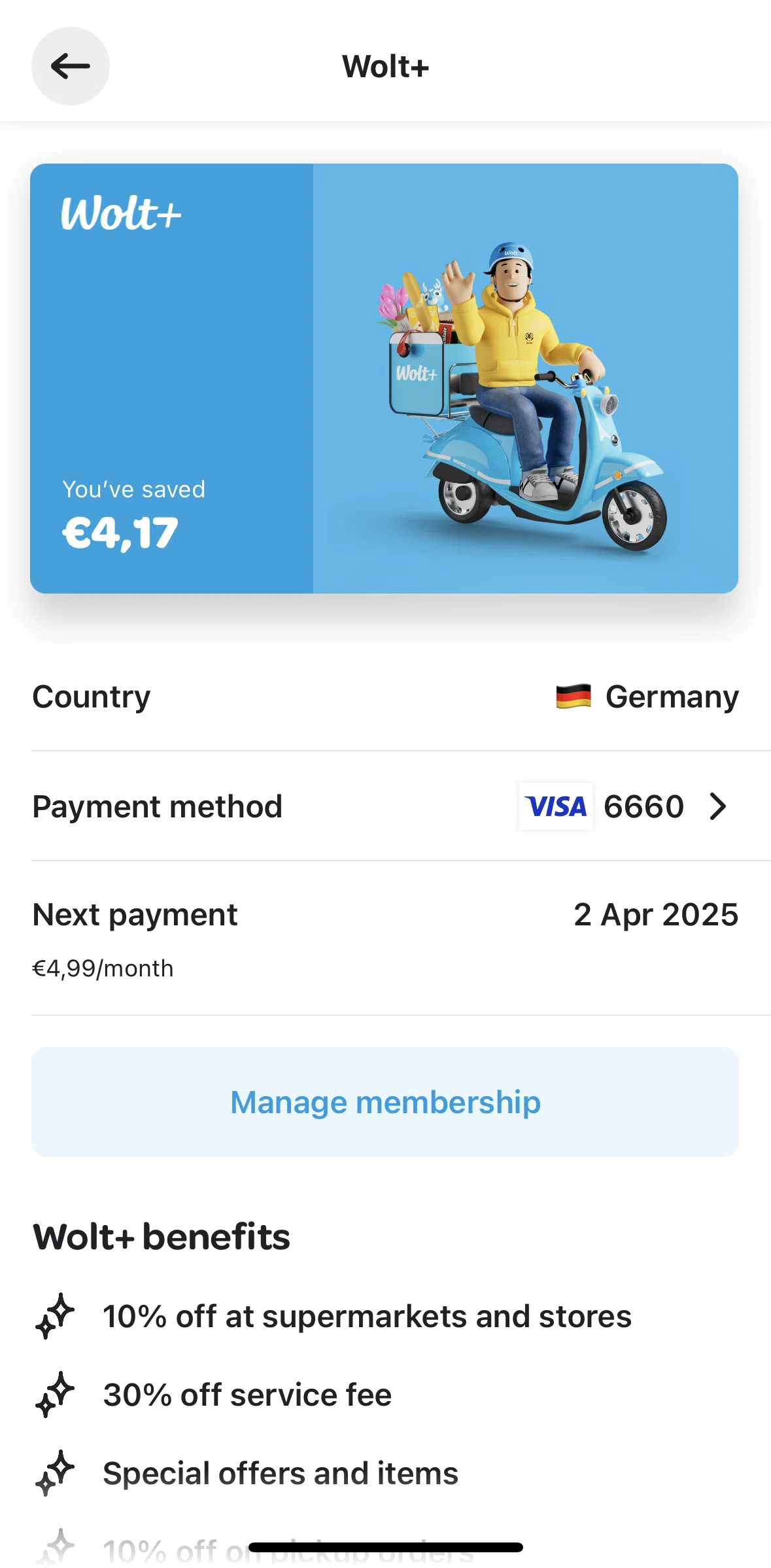 Wolt Delivery Screen screen in the Canceling membership flow