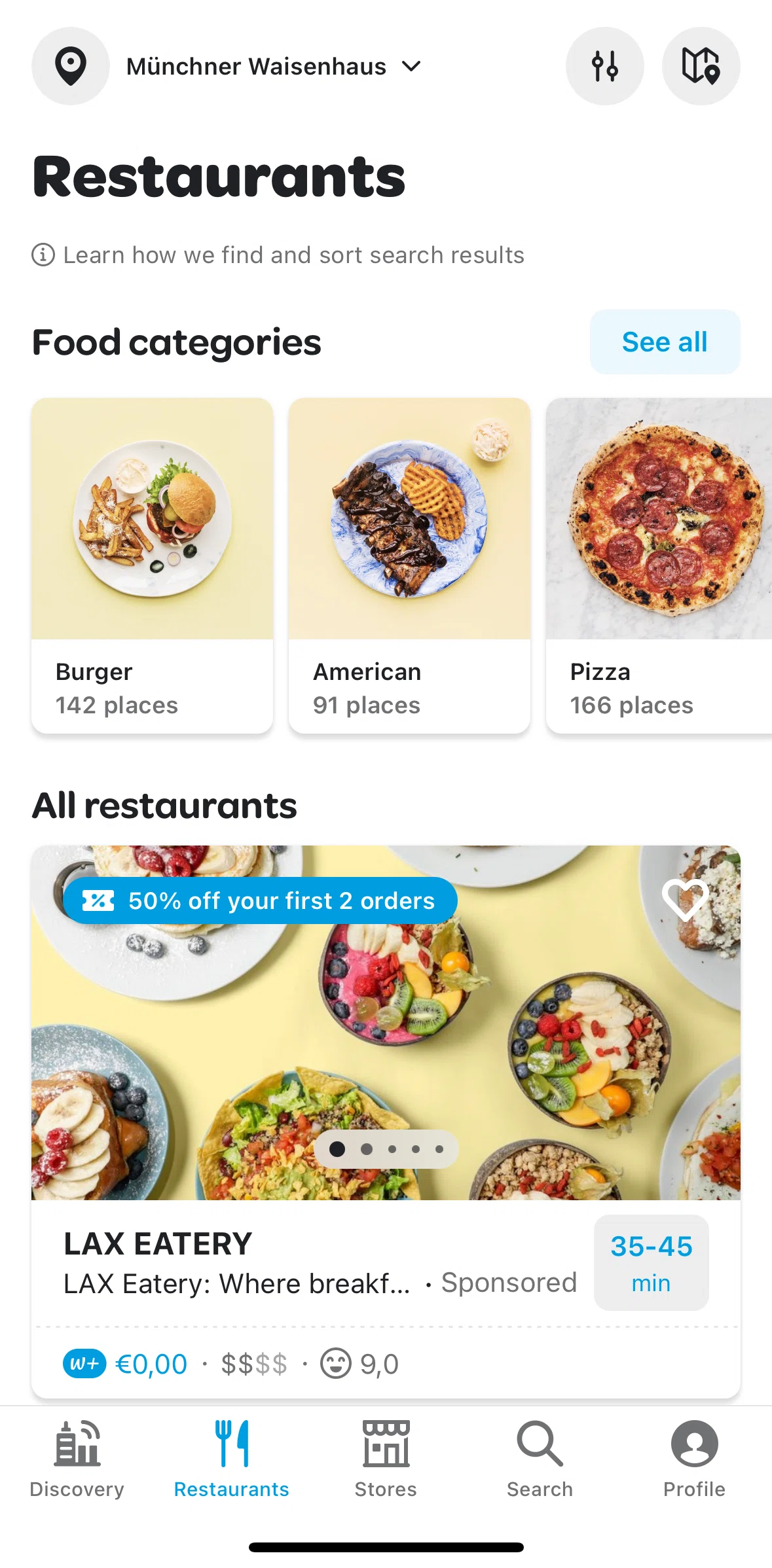 Wolt Delivery Screen screen in the Filtering restaurants flow