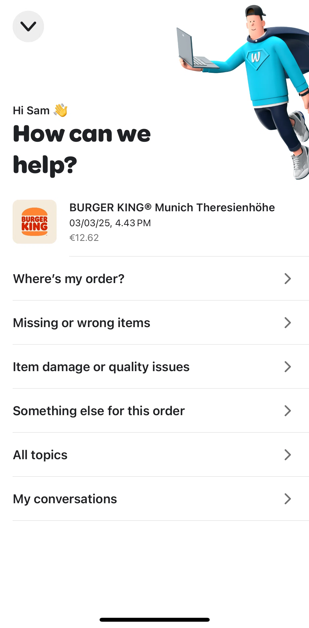 Wolt Delivery Screen screen in the My conversations flow