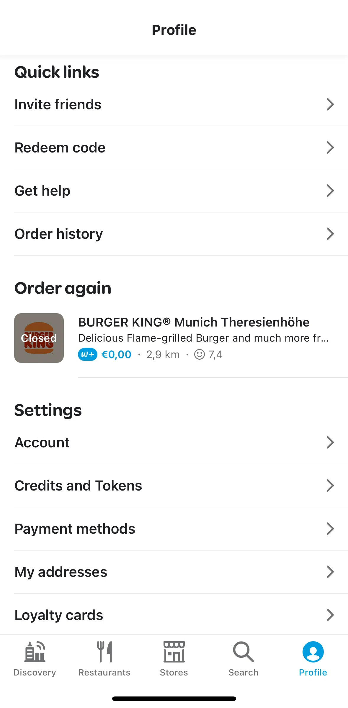 Wolt Delivery Screen screen in the Redeeming a code flow