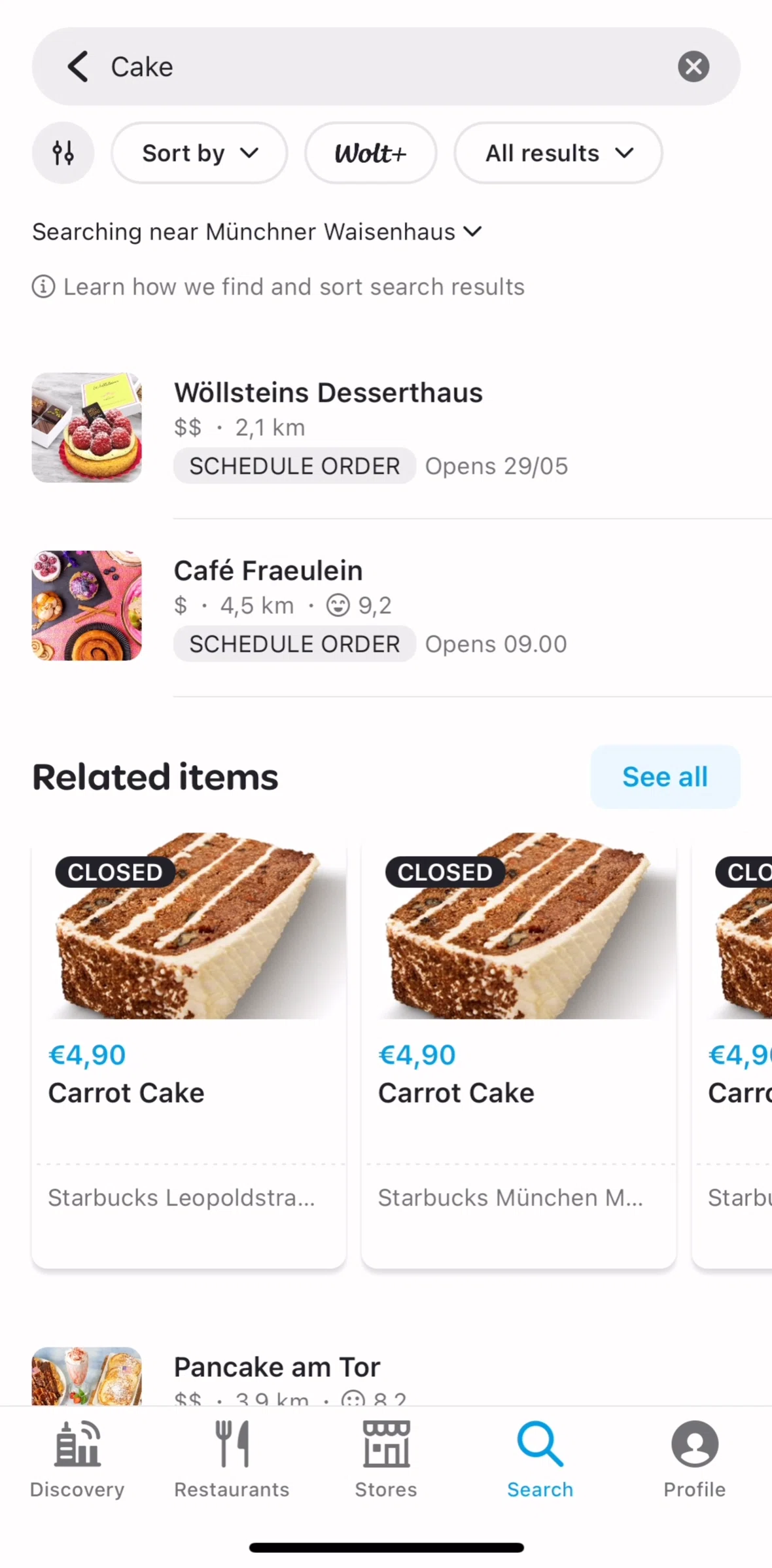 Wolt Delivery Screen screen in the Sorting results flow
