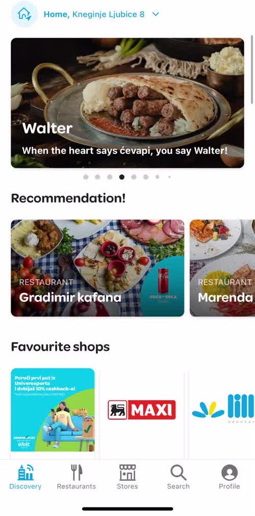 Wolt Home screen in the General Browsing flow
