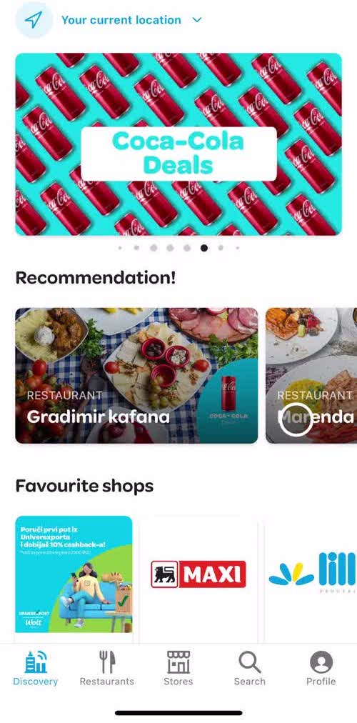 Wolt Home screen in the Ordering Food flow