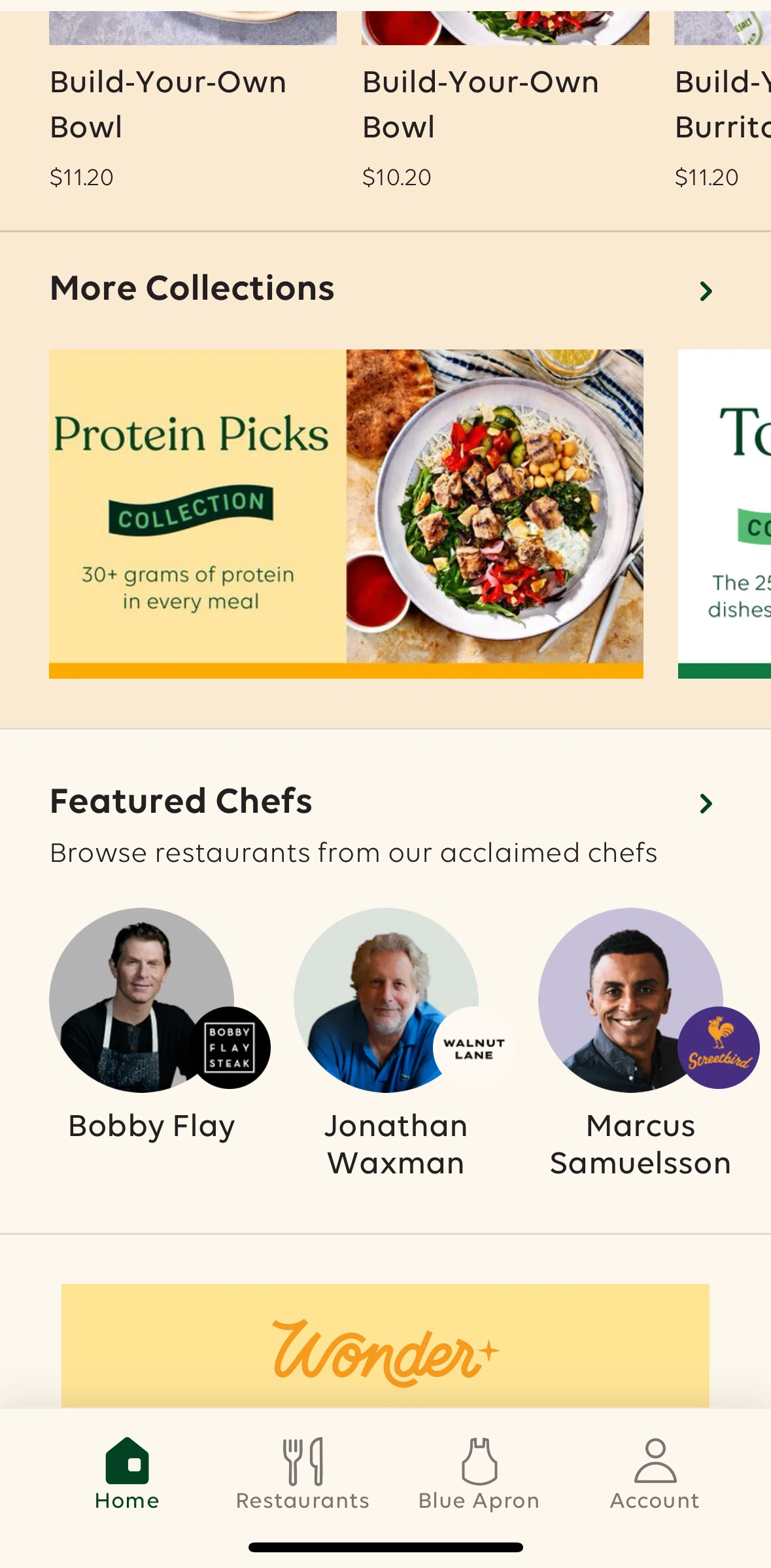 Wonder Screen screen in the Browse by chef flow
