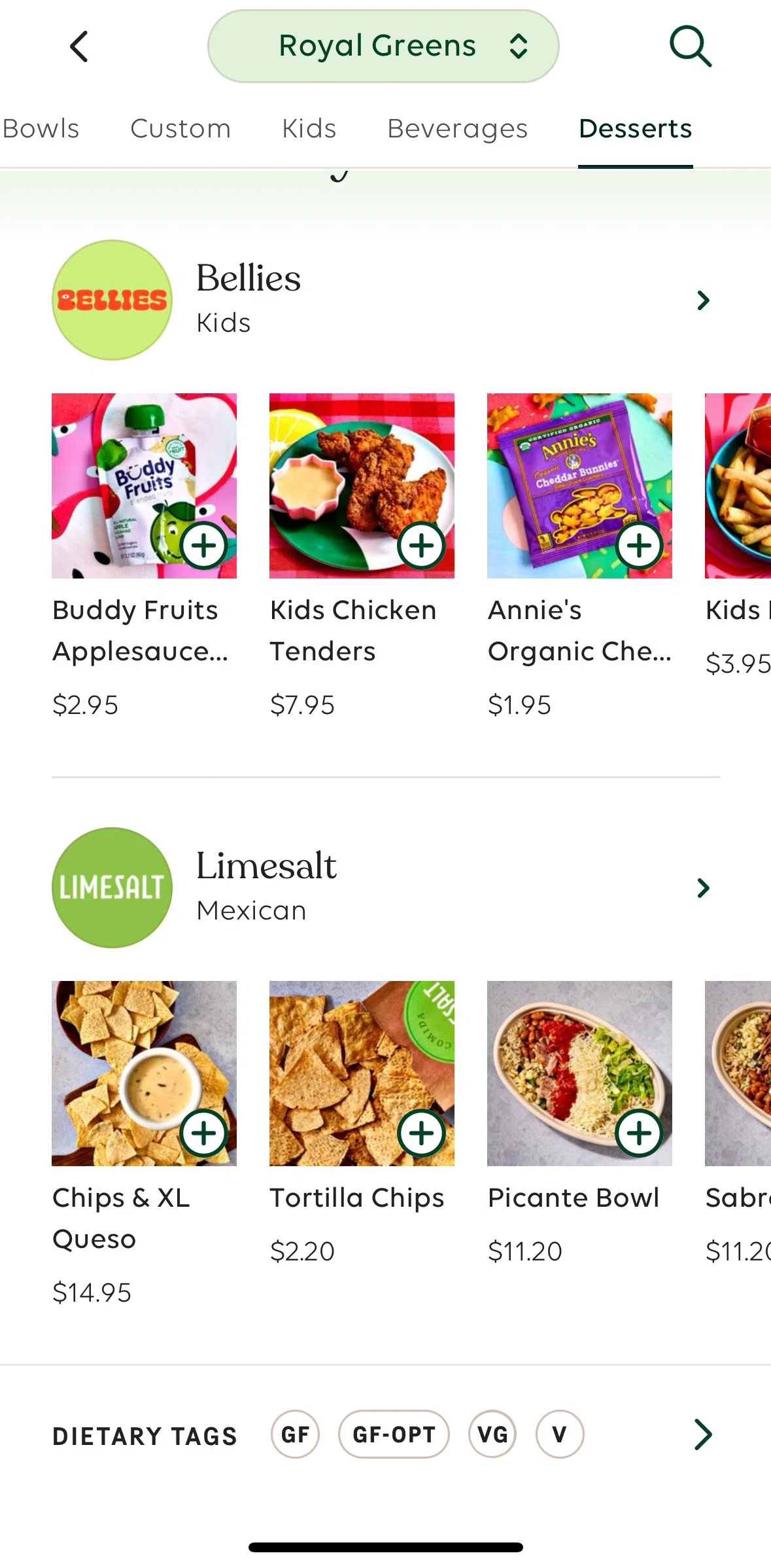 Wonder Screen screen in the Dietary tags flow