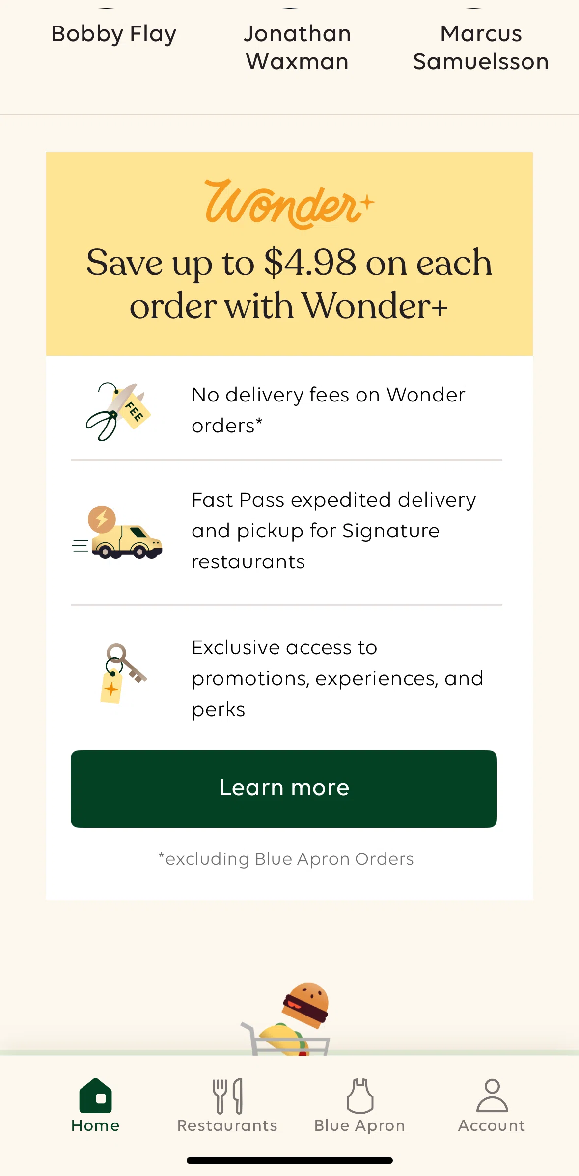 Wonder Screen screen in the Join Wonder+ flow