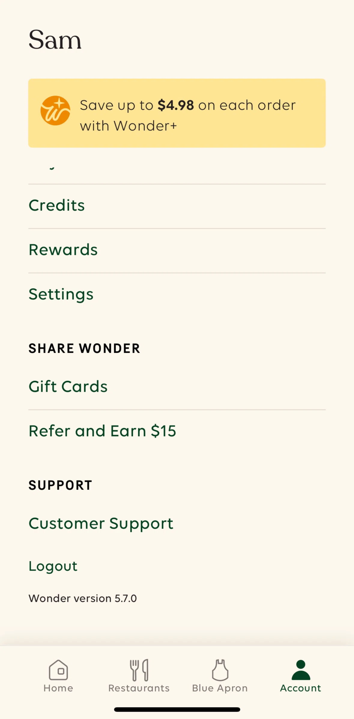 Wonder Screen screen in the Logging out flow