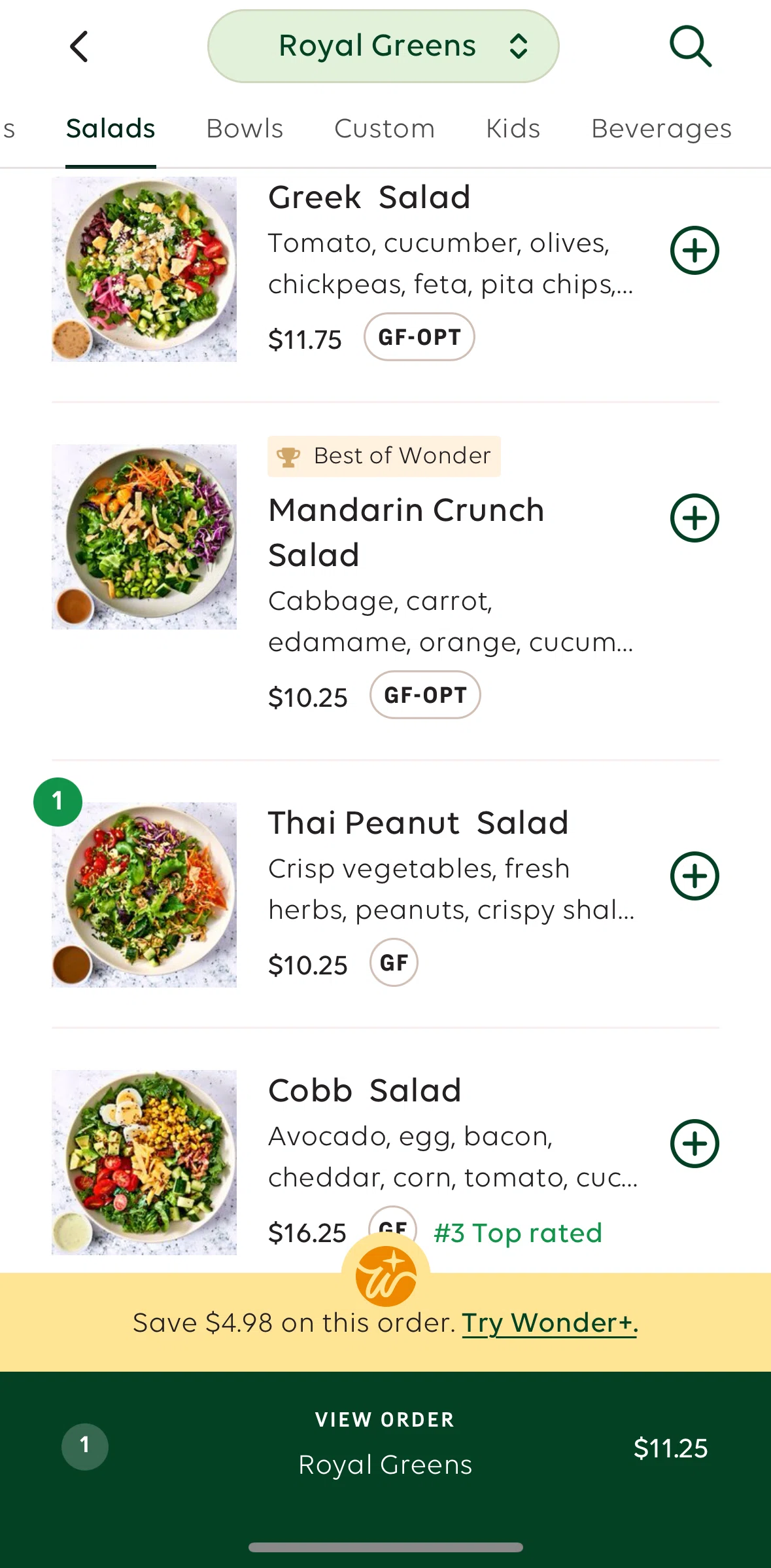Wonder Screen screen in the Placing an order flow
