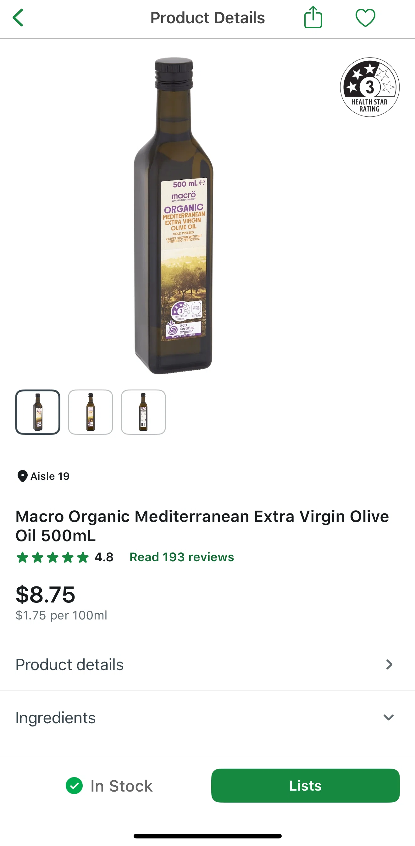 Woolworths Screen screen in the Adding products to a list flow