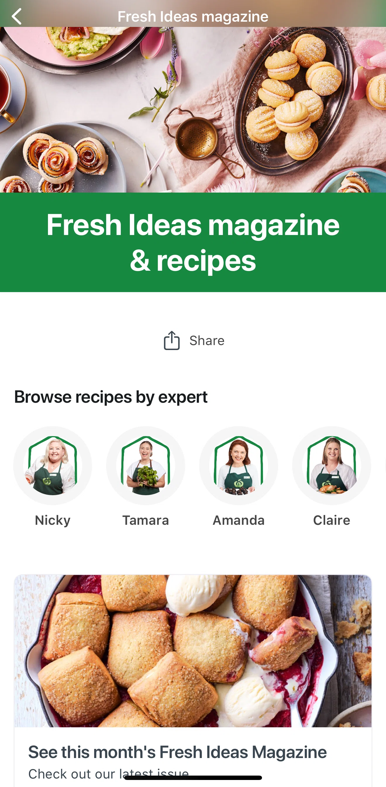Woolworths Screen screen in the Browse recipes by expert flow