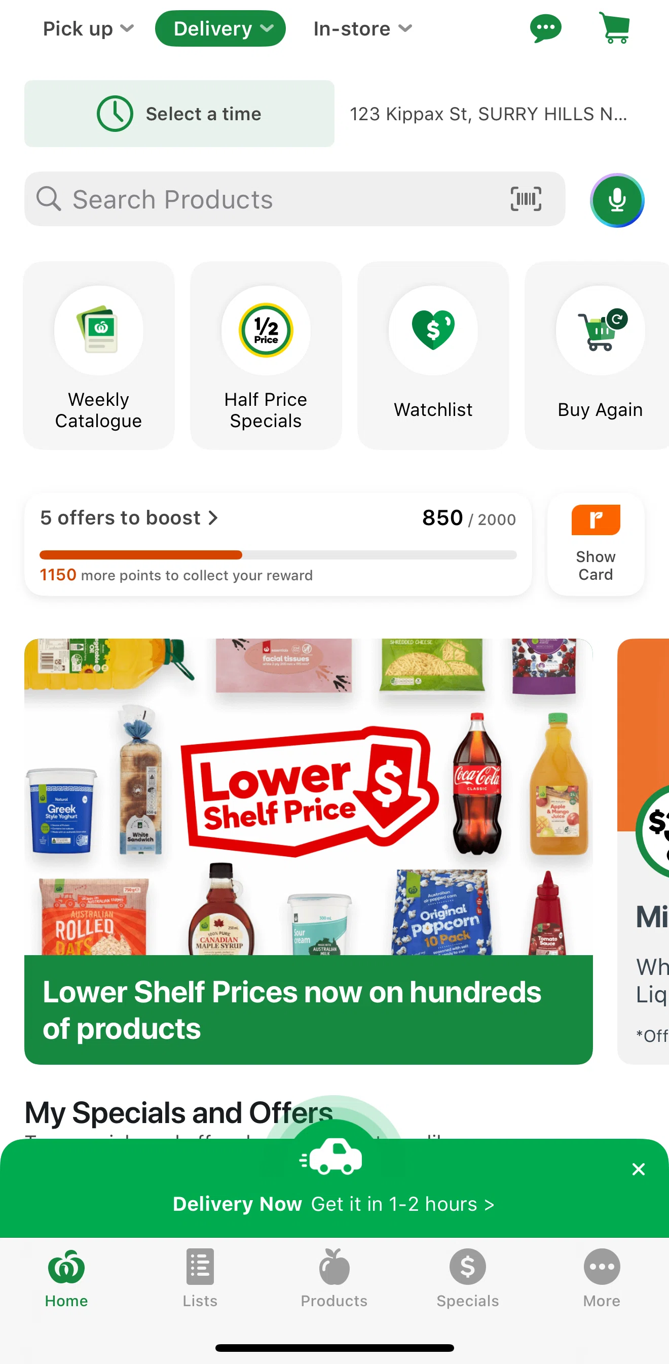 Woolworths Screen screen in the Cart flow