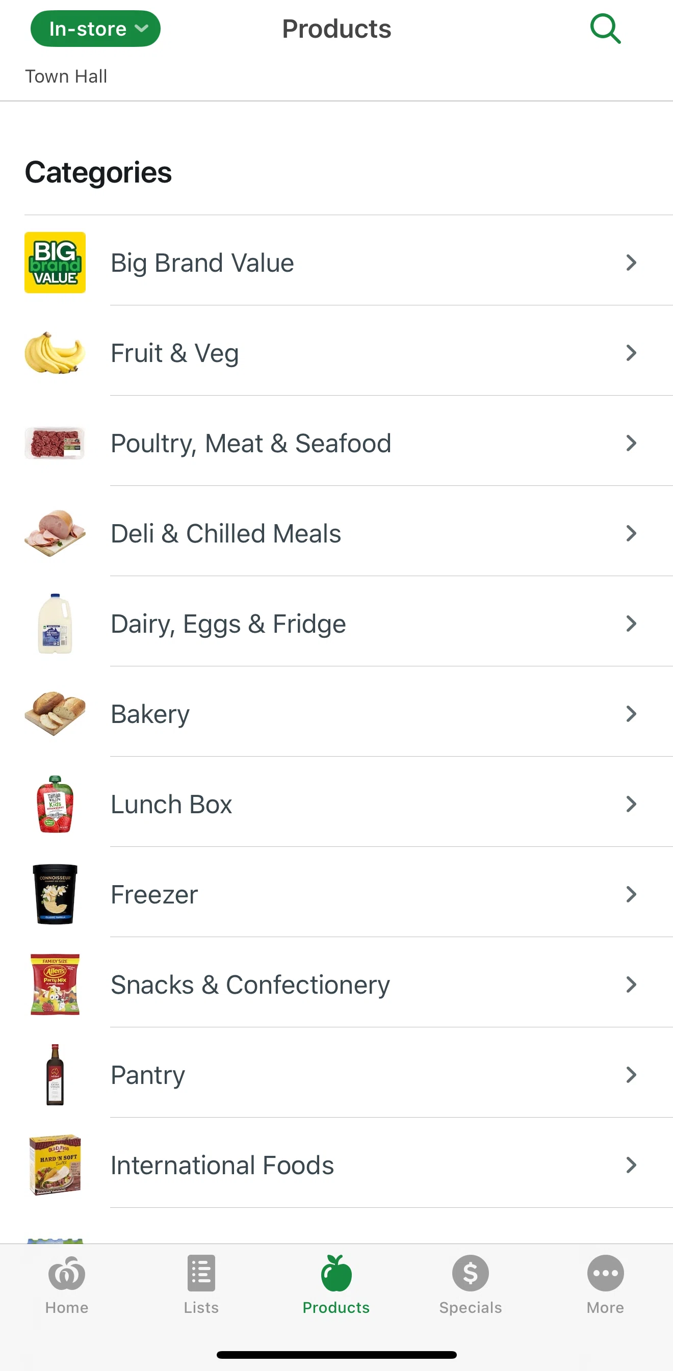 Woolworths Screen screen in the Category detail flow
