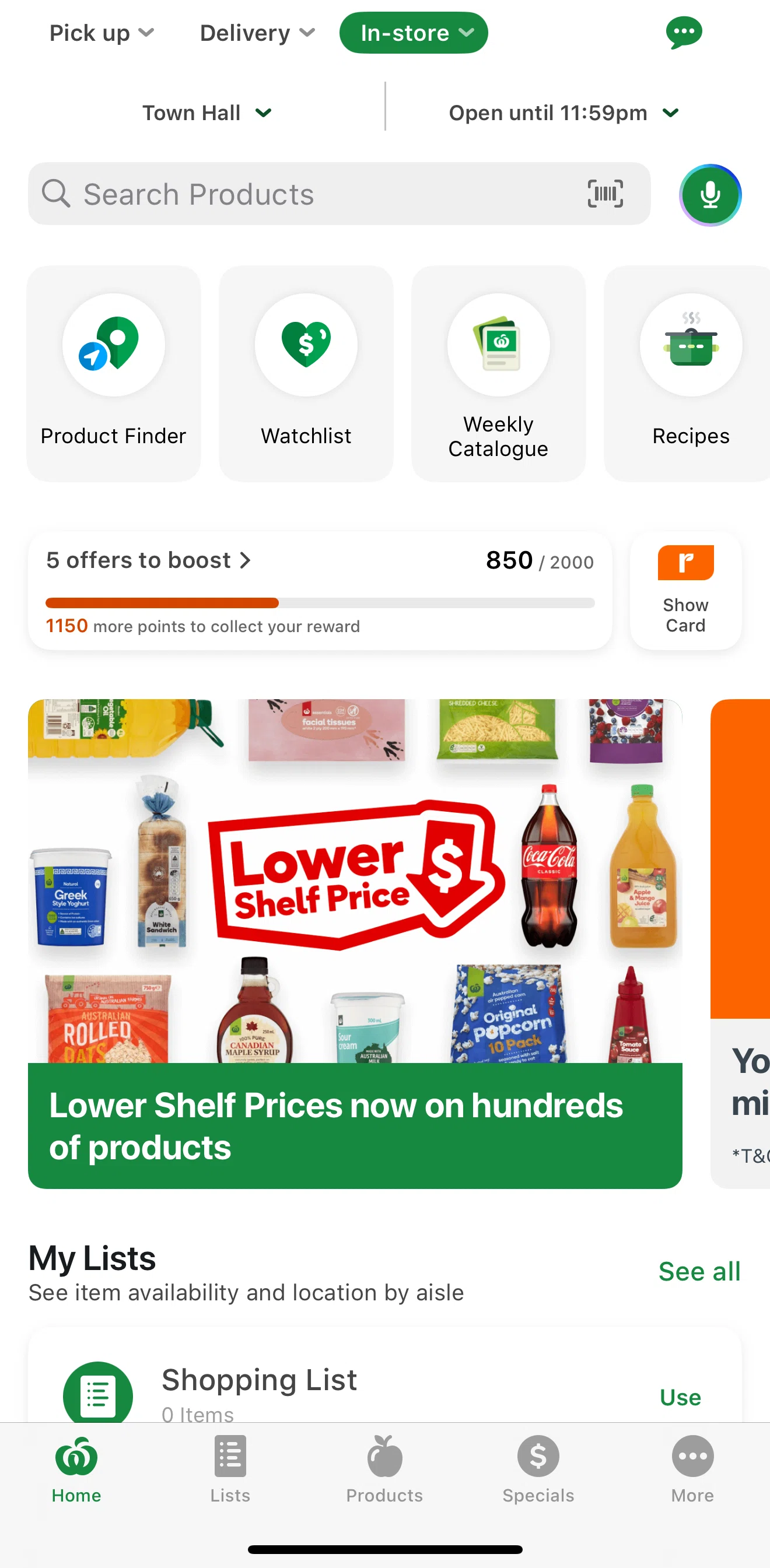 Woolworths Screen screen in the Changing store flow
