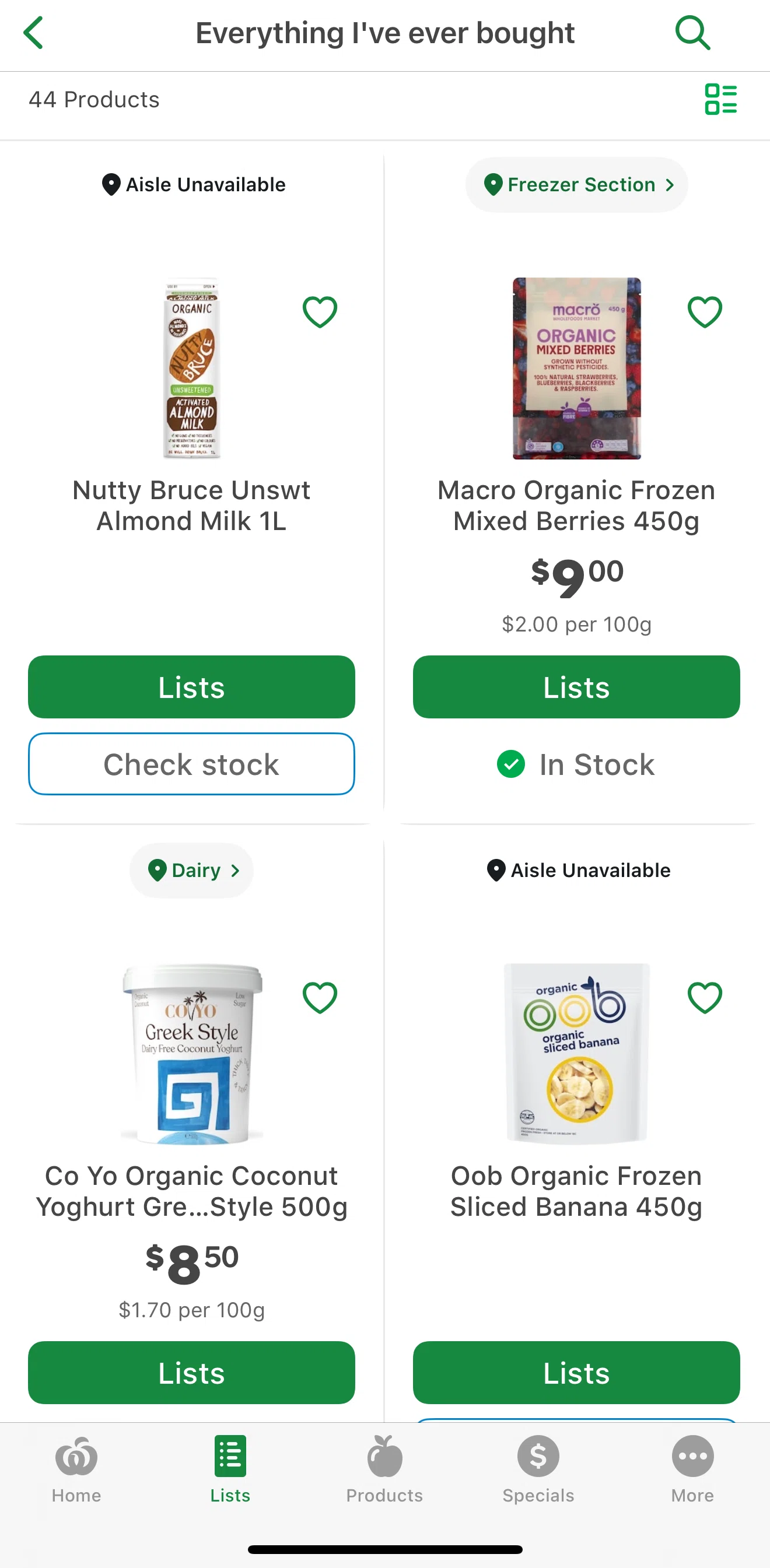 Woolworths Screen screen in the Check available stock flow