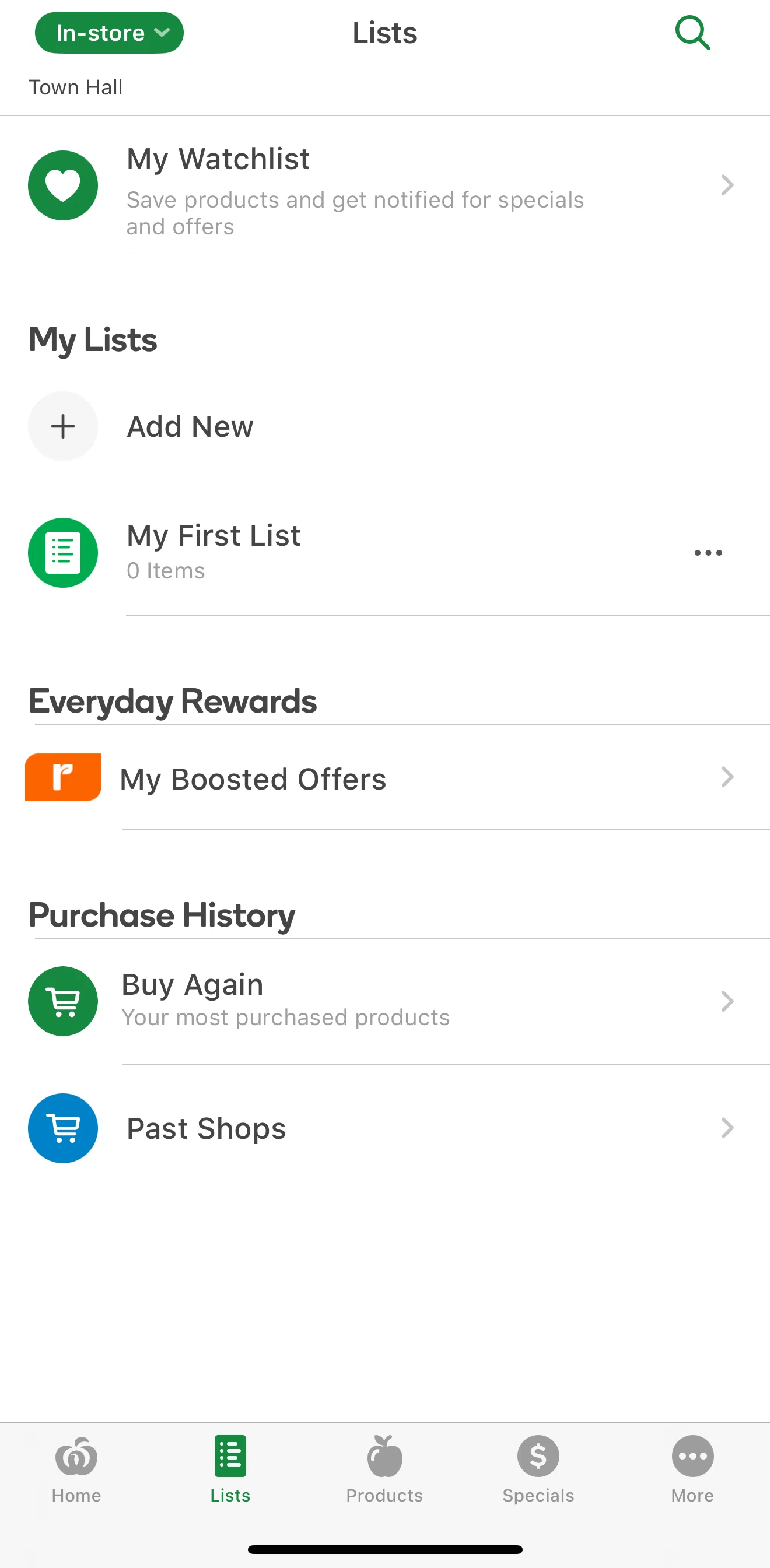 Woolworths Screen screen in the Creating a list flow