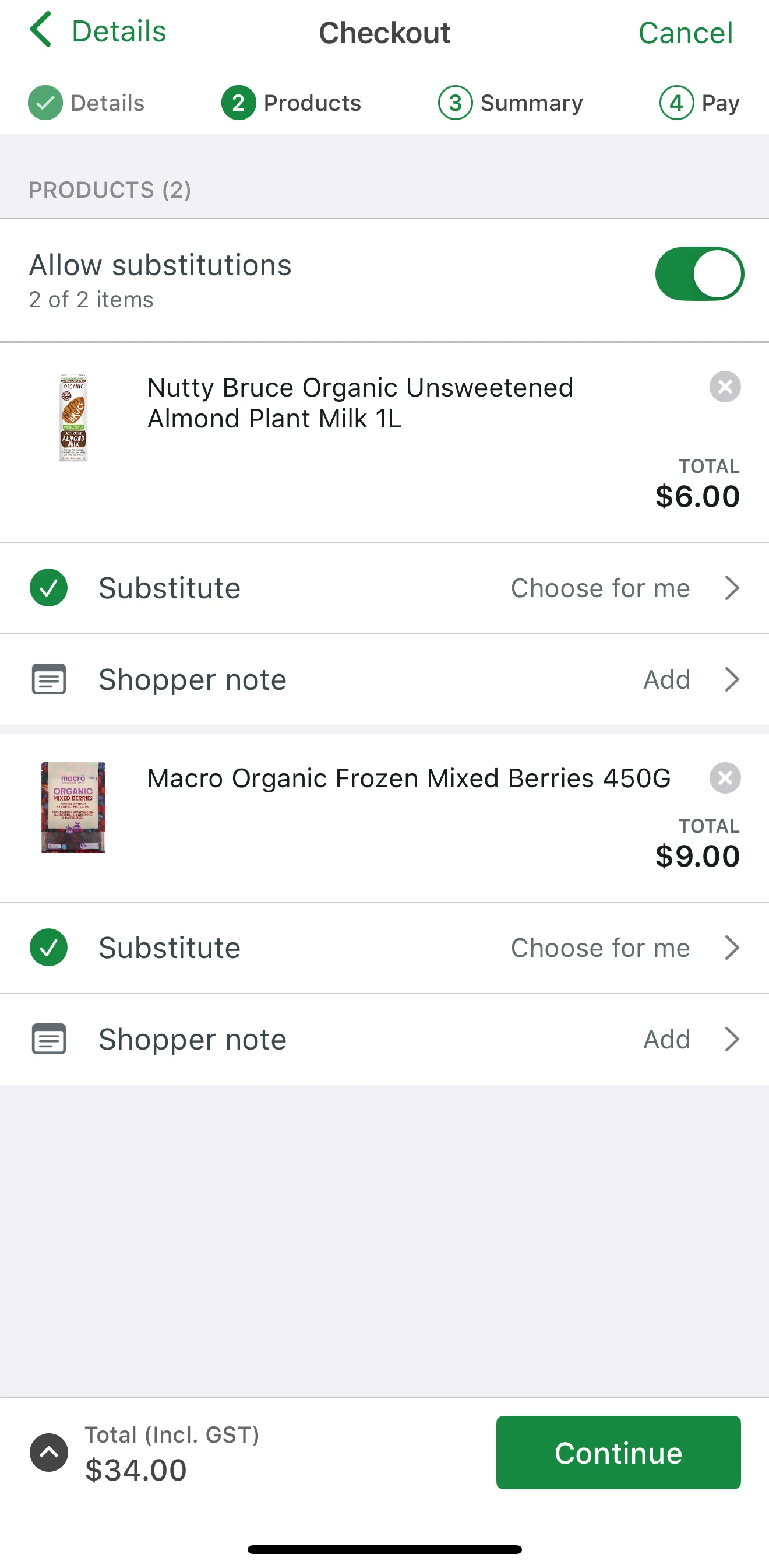 Woolworths Screen screen in the Edit substitution preference flow