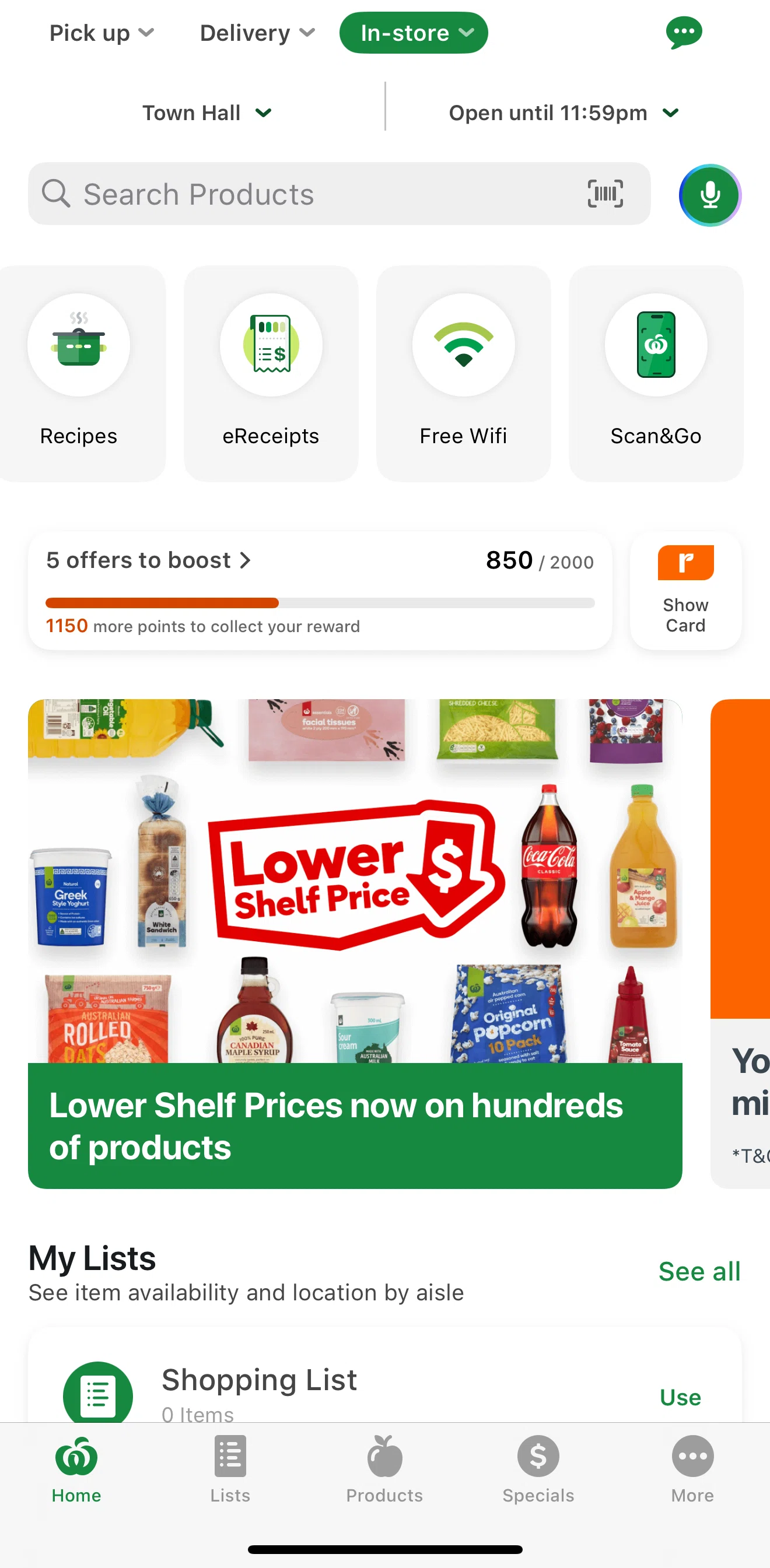 Woolworths Screen screen in the eReceipts flow