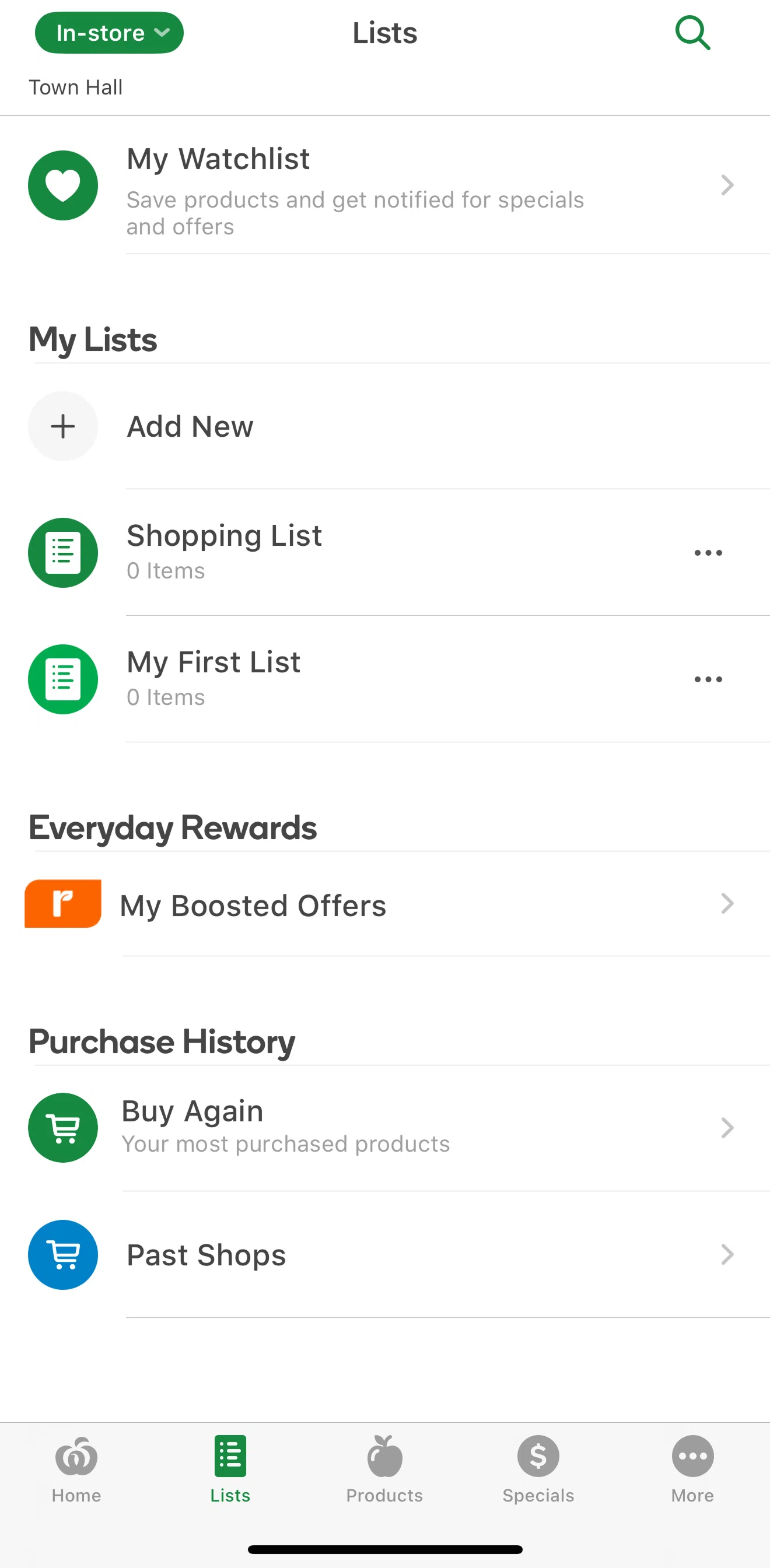 Woolworths Screen screen in the List detail flow