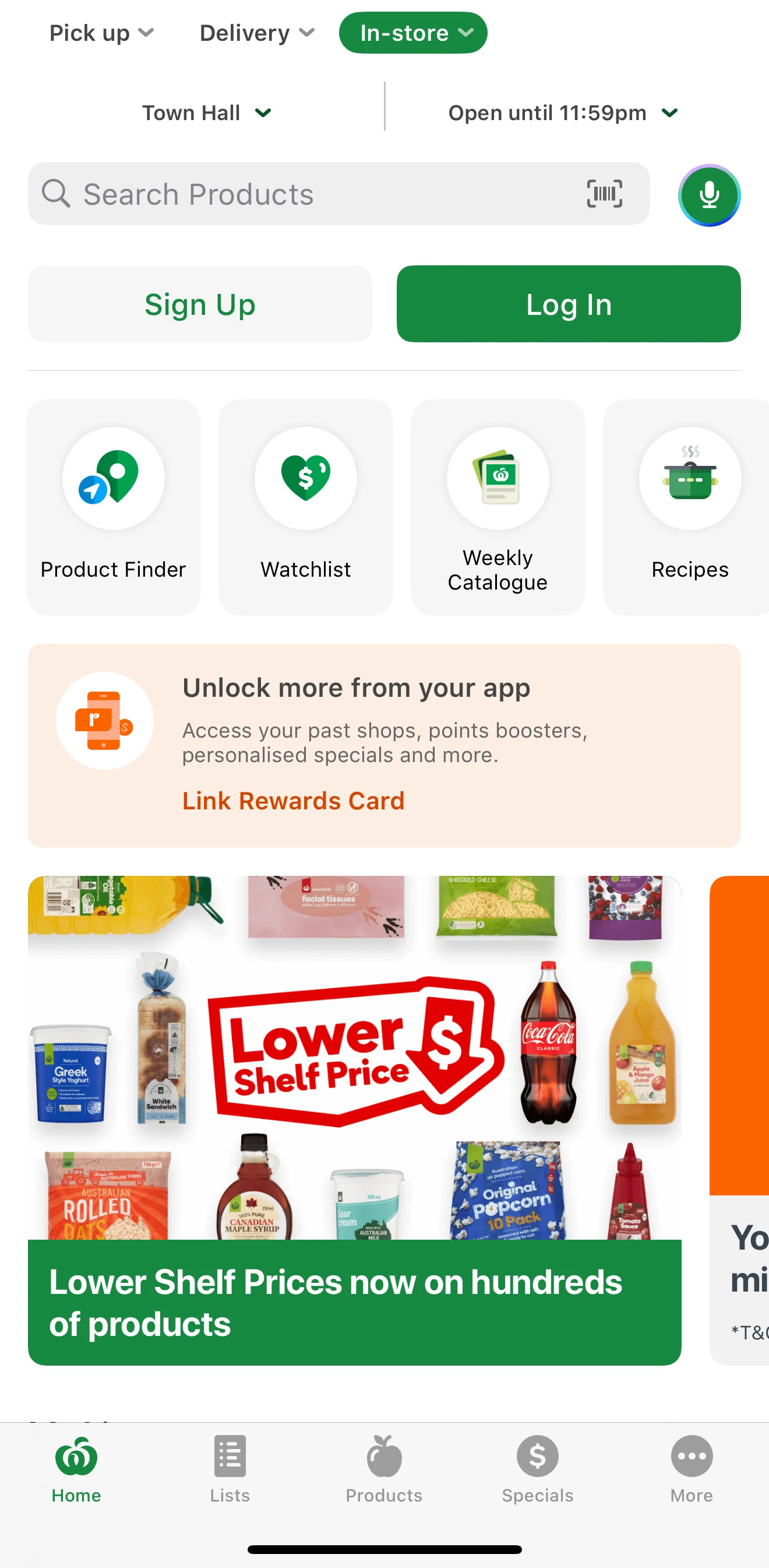 Woolworths Screen screen in the Logging in flow