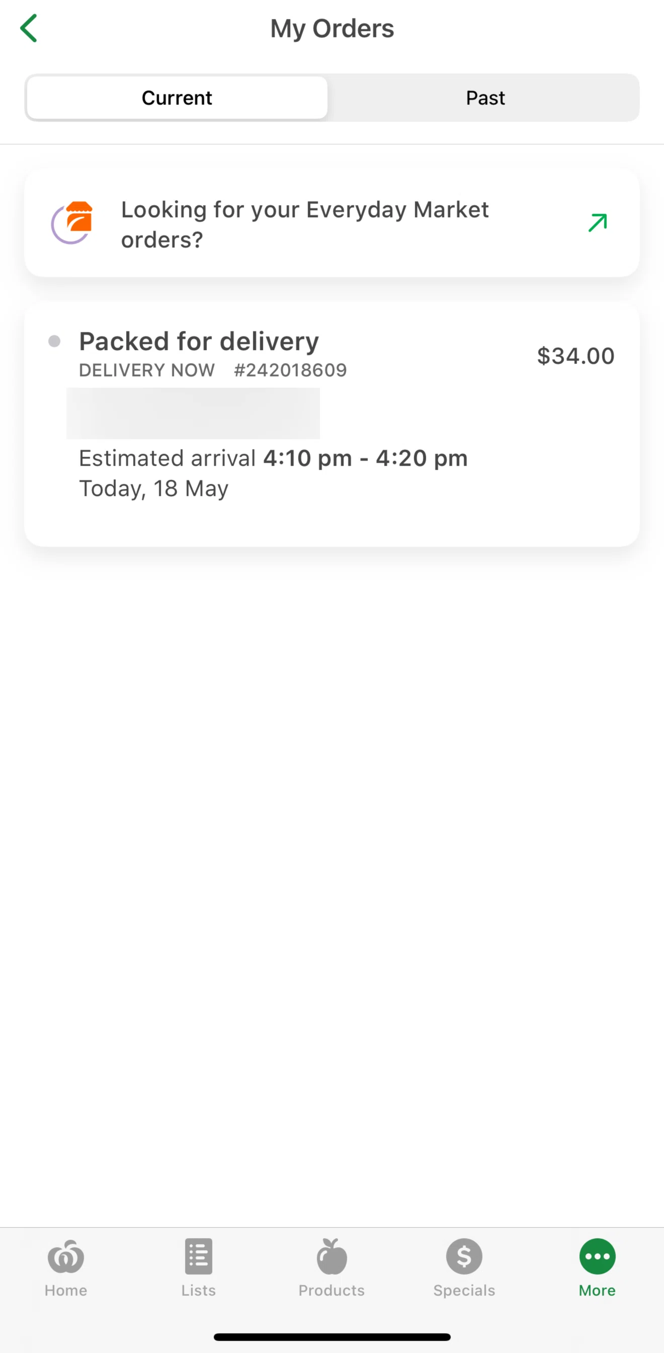 Woolworths Screen screen in the Order details flow