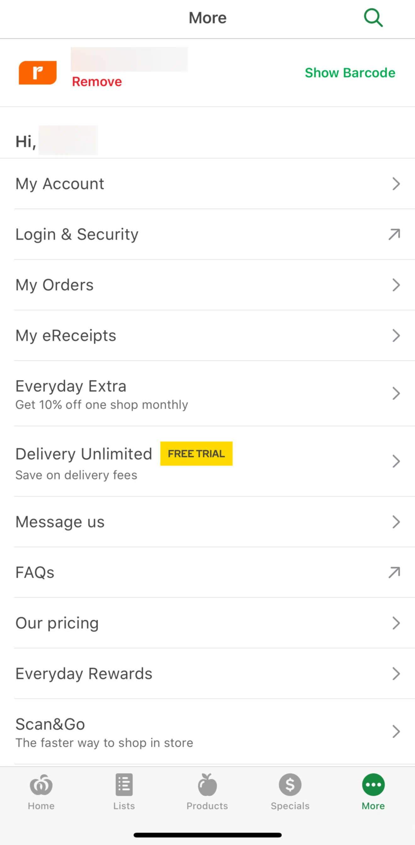 Woolworths Screen screen in the Our pricing flow