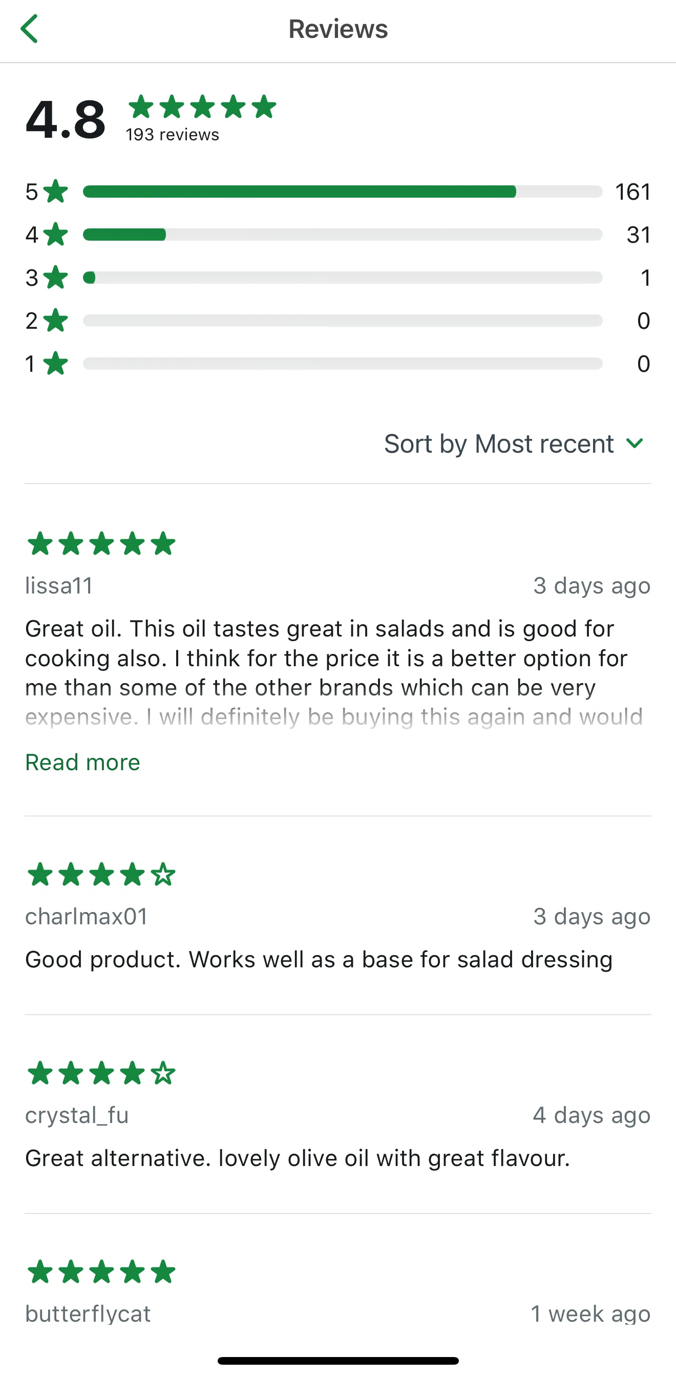Woolworths Screen screen in the Sorting reviews flow