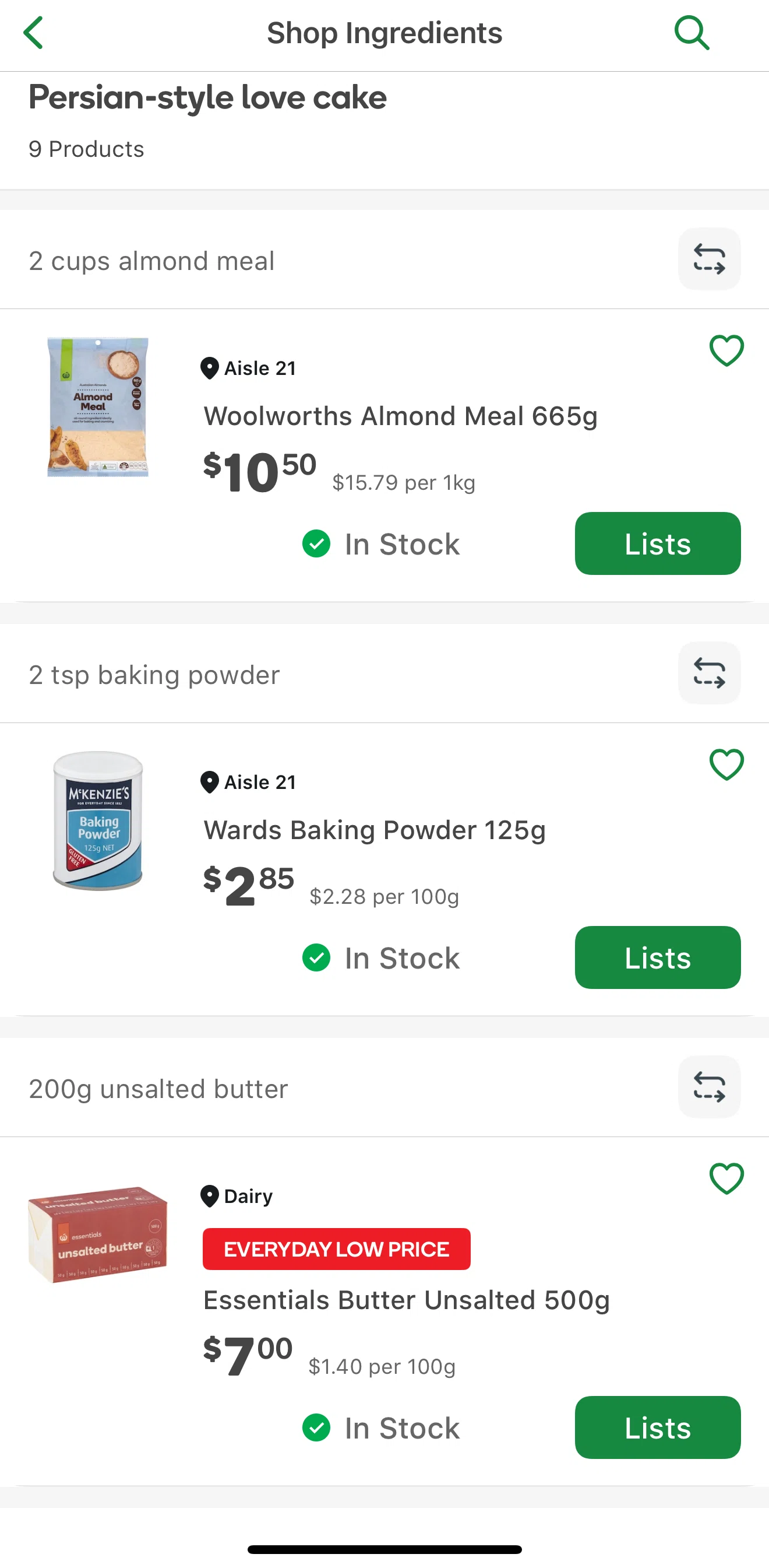 Woolworths Screen screen in the Swap product flow