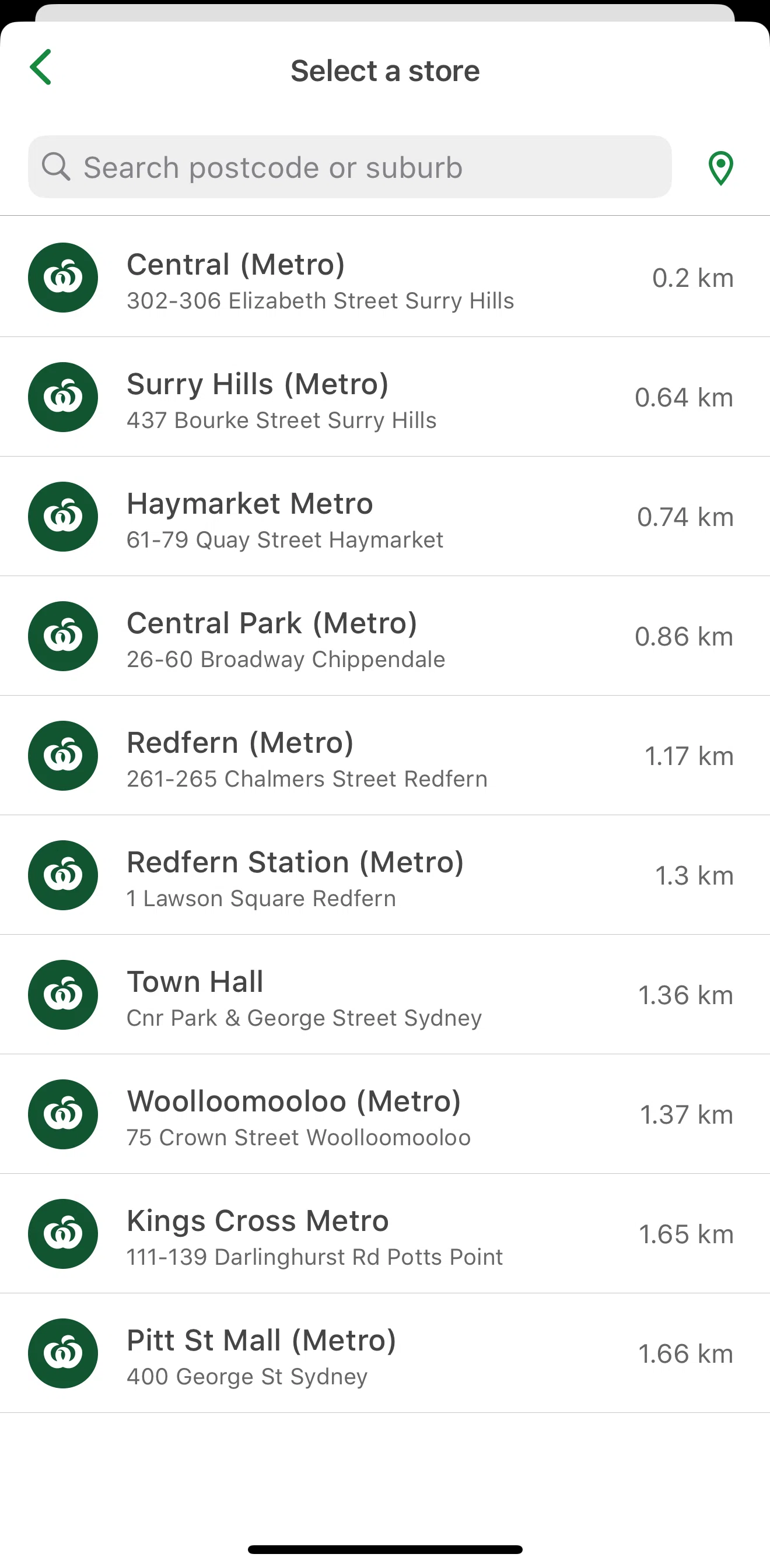 Woolworths Screen screen in the Switching to map view flow