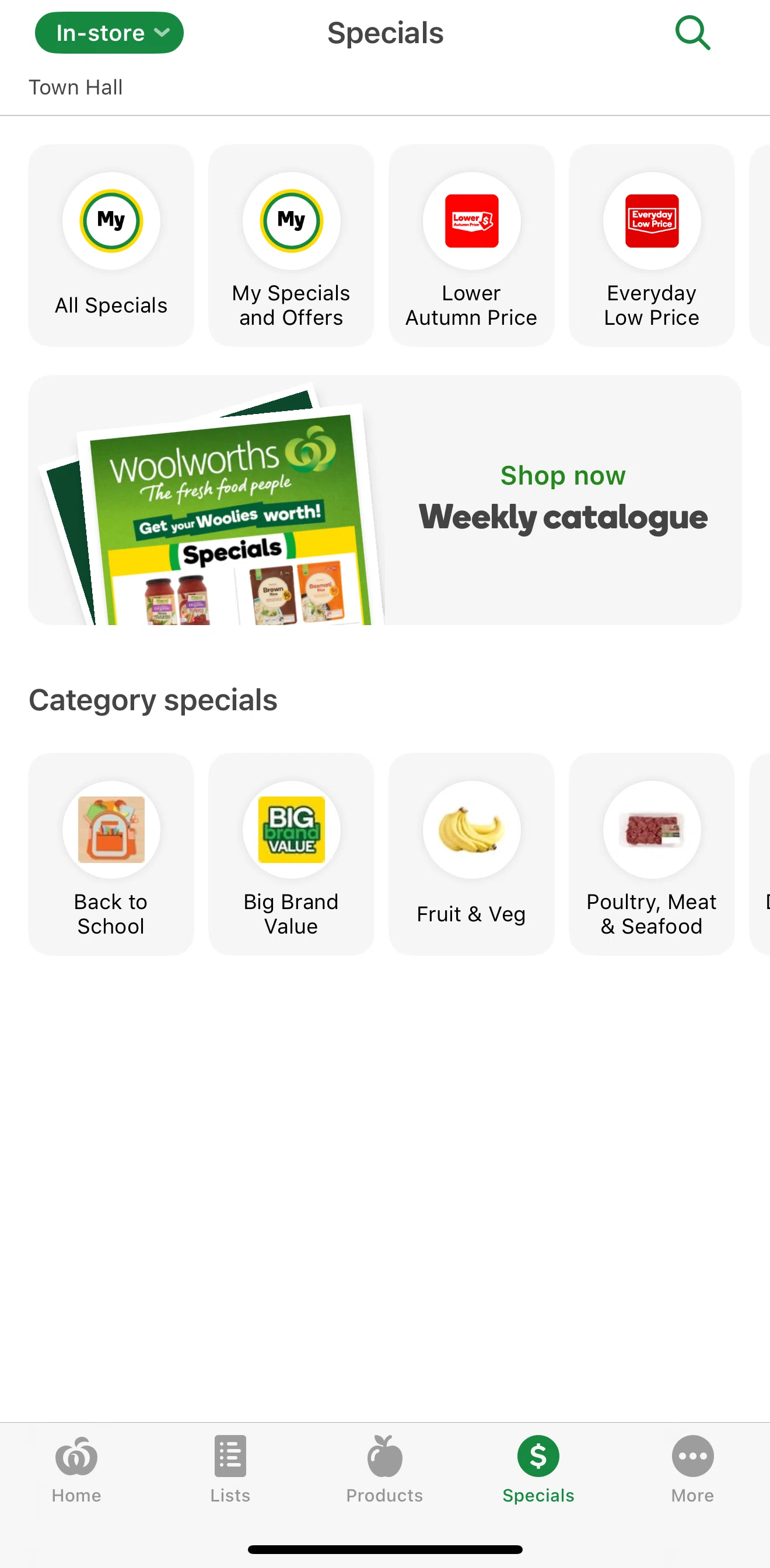 Woolworths Screen screen in the View a catalogue flow