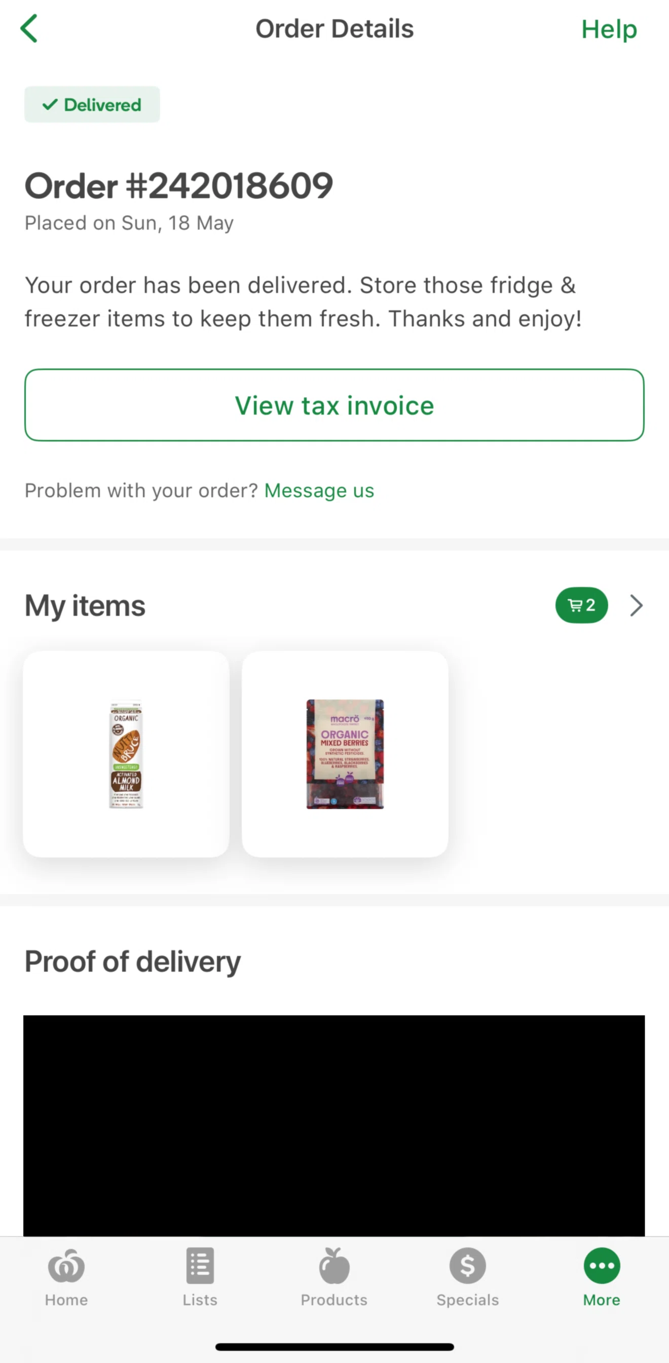 Woolworths Screen screen in the View payment summary flow
