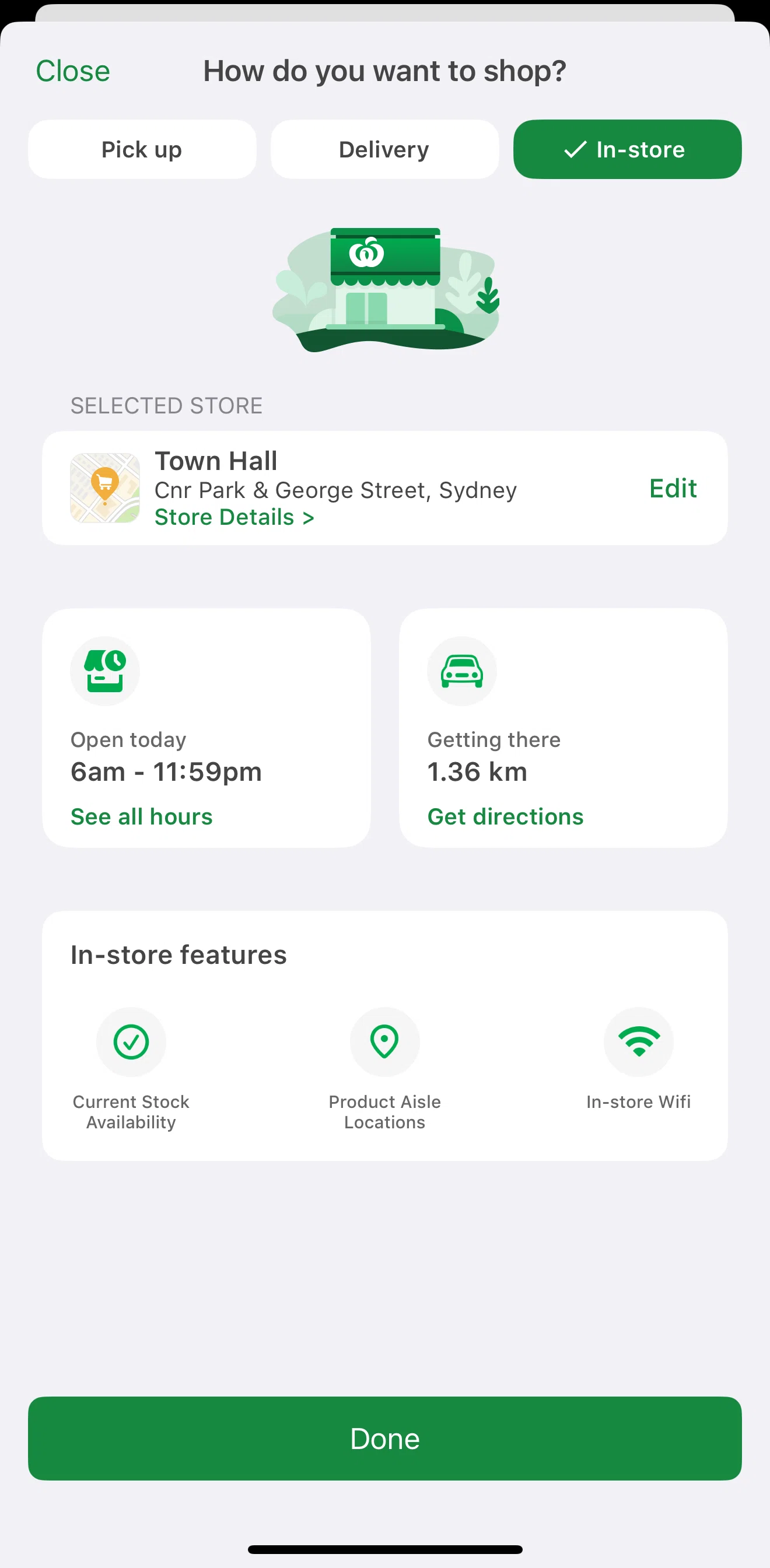 Woolworths Screen screen in the View store details flow
