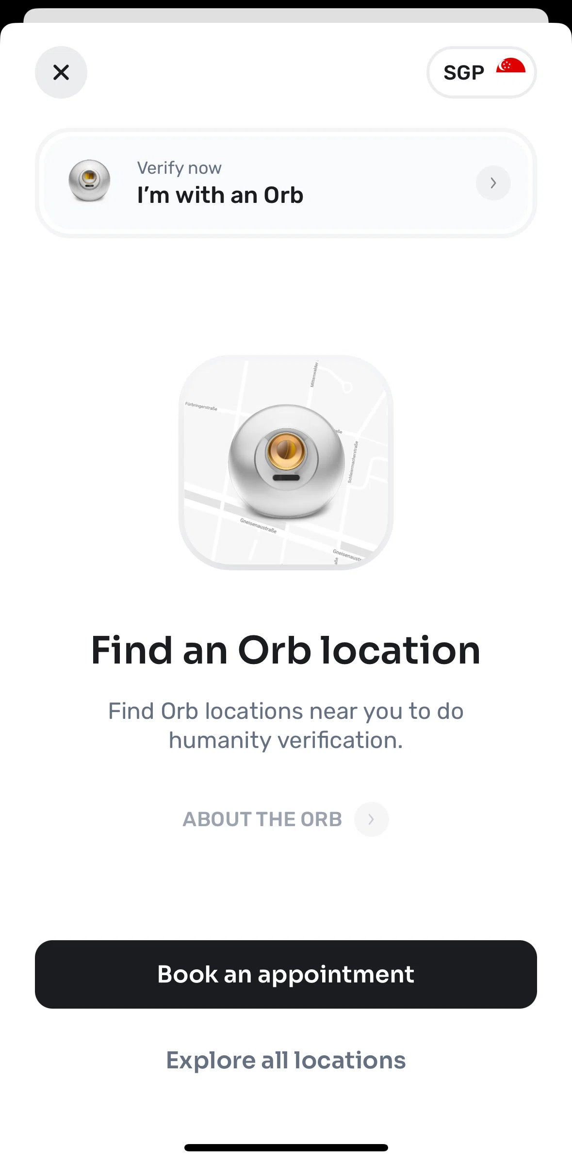World App Screen screen in the About the orb flow