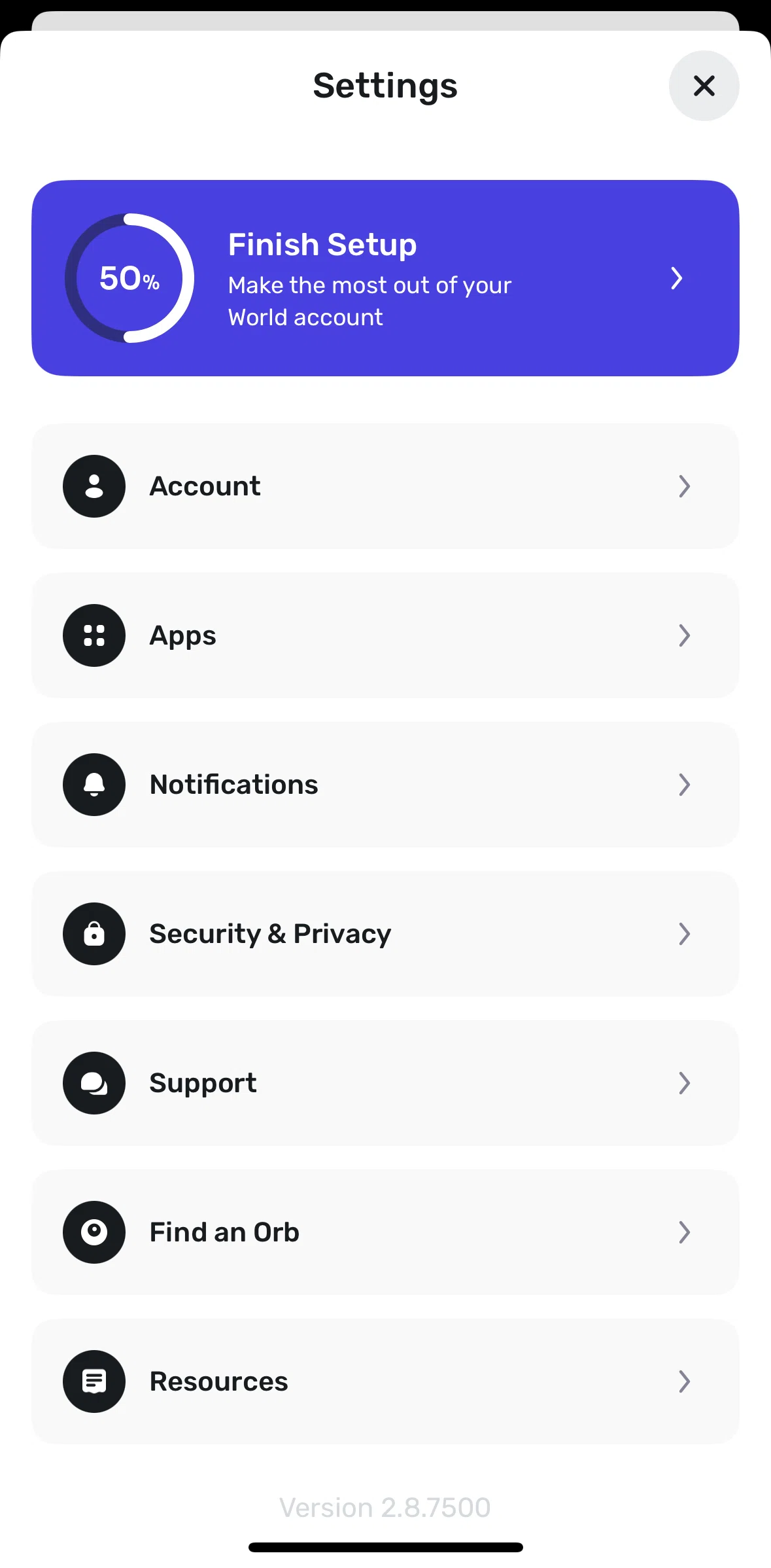 World App Screen screen in the Account flow