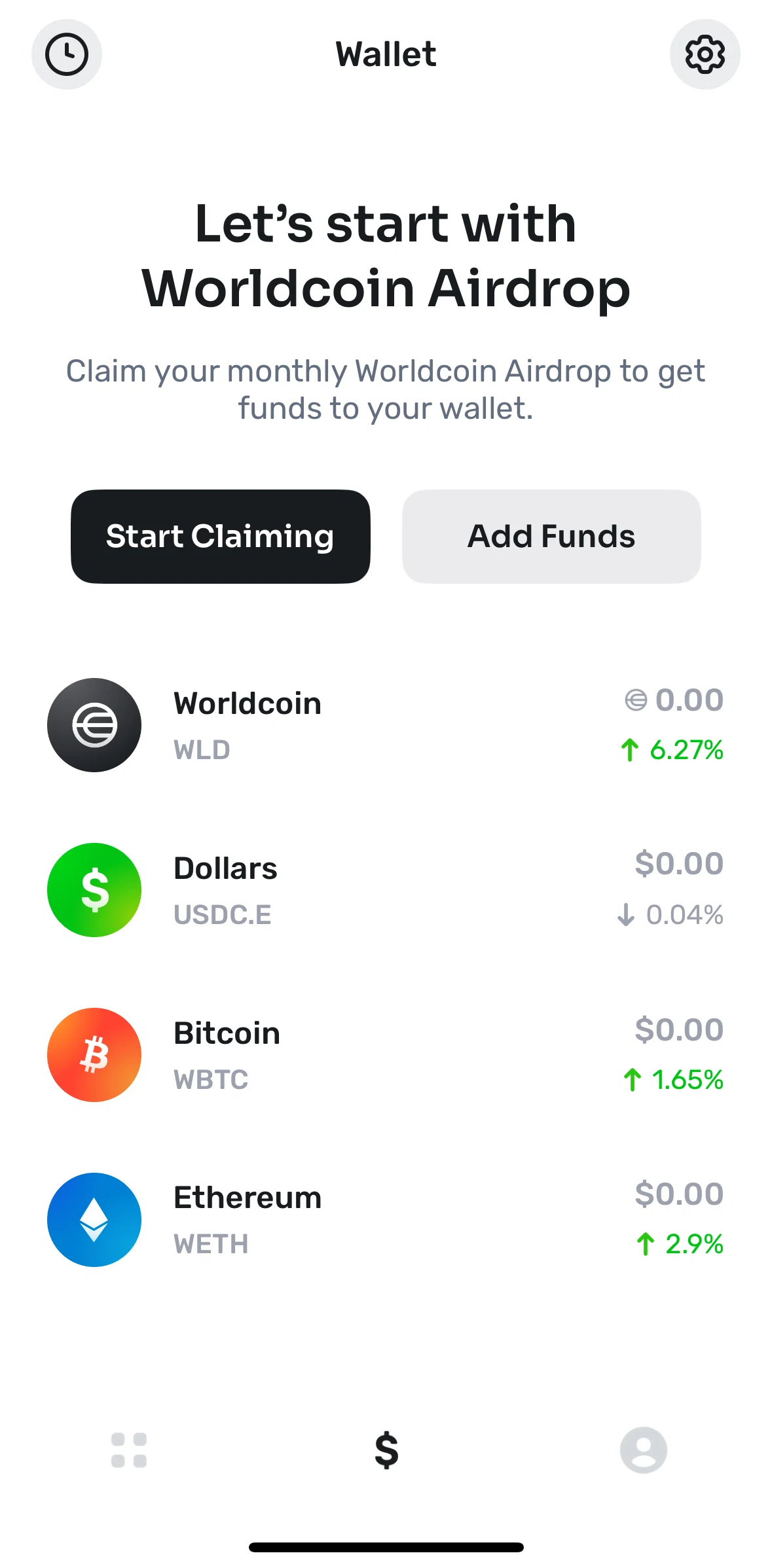 World App Screen screen in the Add funds flow