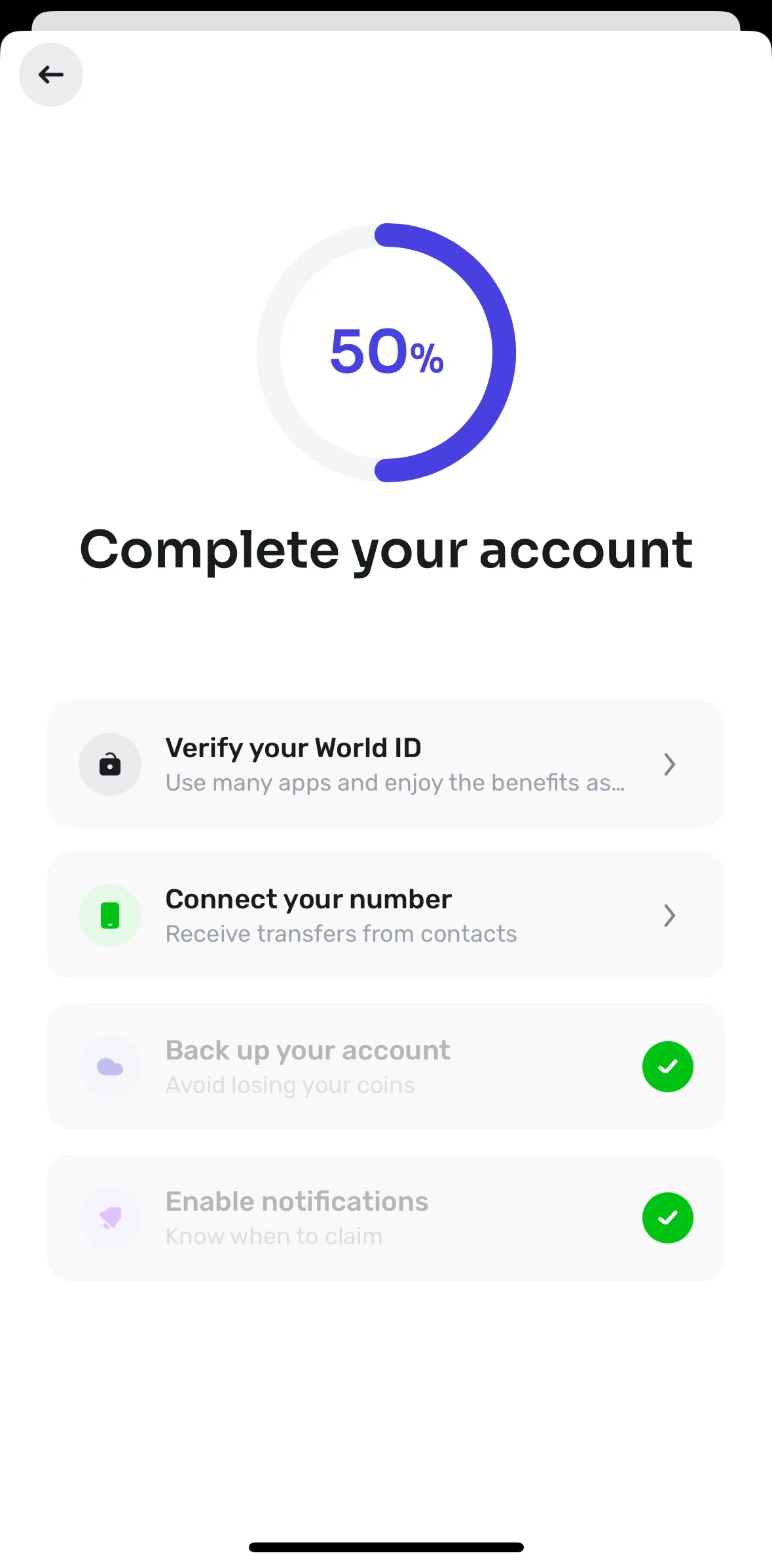 World App Screen screen in the Connecting phone number flow