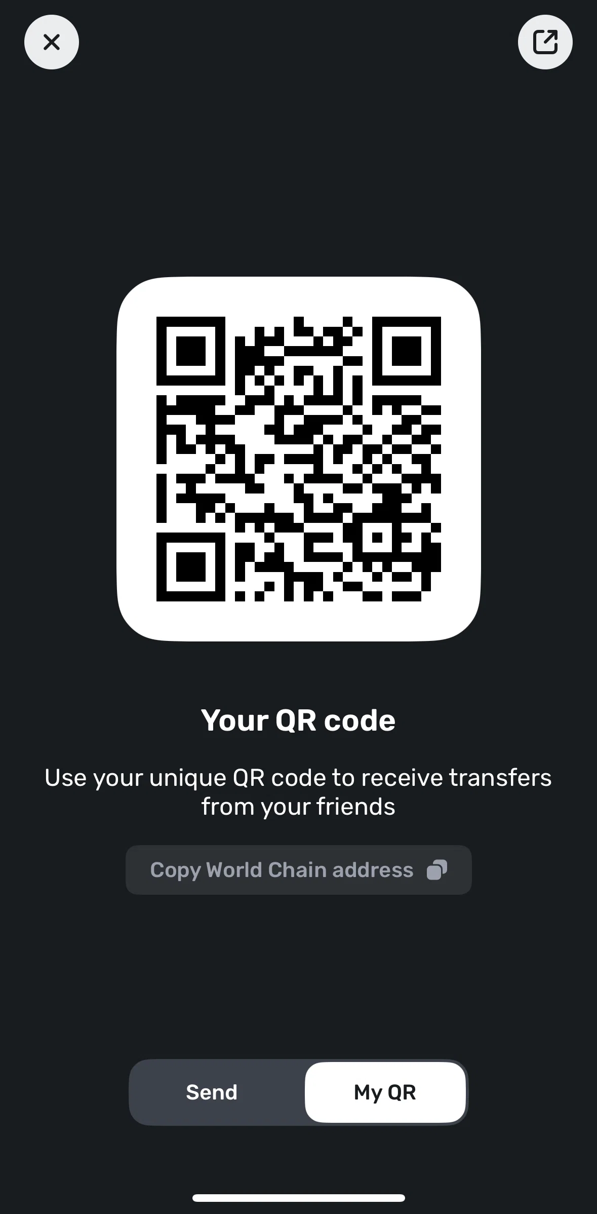 World App Screen screen in the Copying an address flow