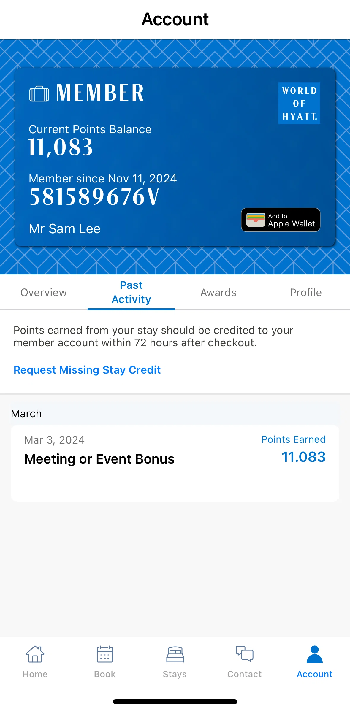 World of Hyatt Screen screen in the Adding to Apple Wallet flow