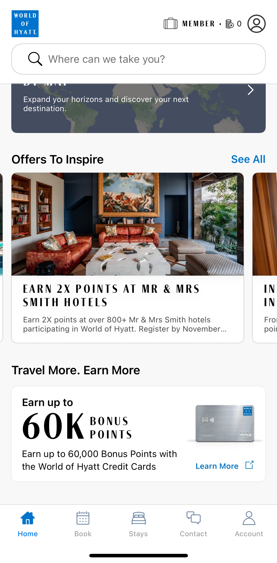 World of Hyatt Screen screen in the Browse offers flow