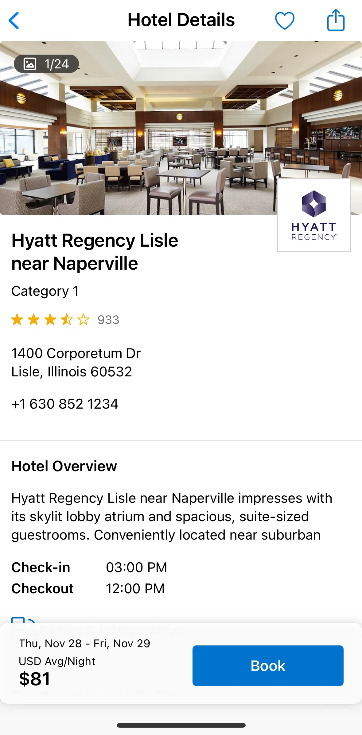 World of Hyatt Screen screen in the Rooms and rates flow