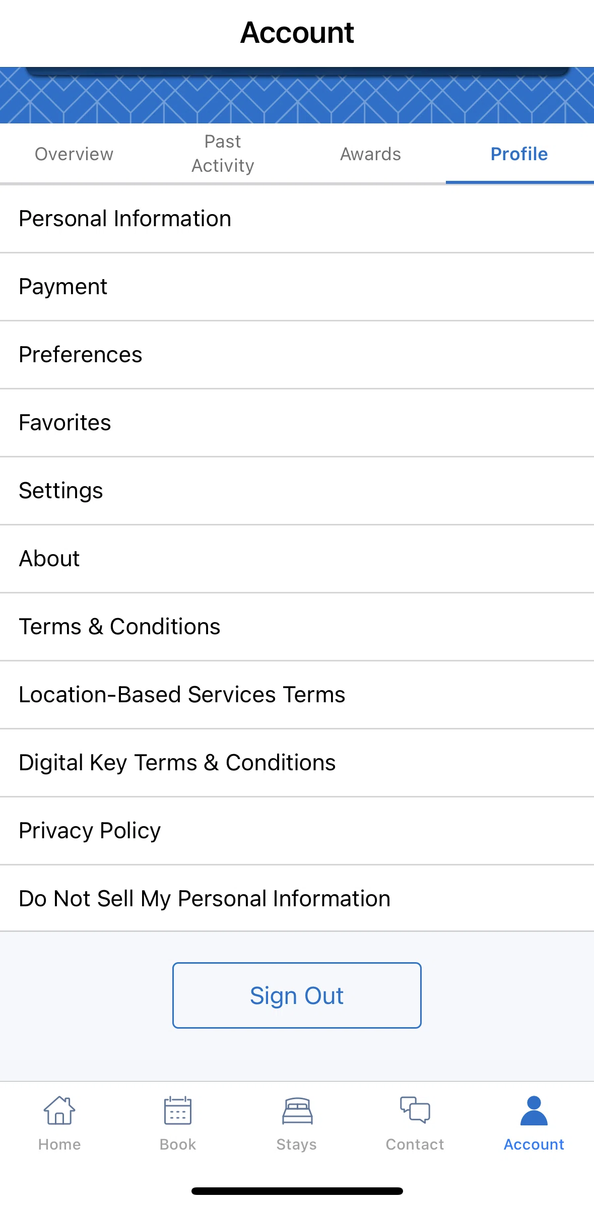 World of Hyatt Screen screen in the Terms and Conditions flow