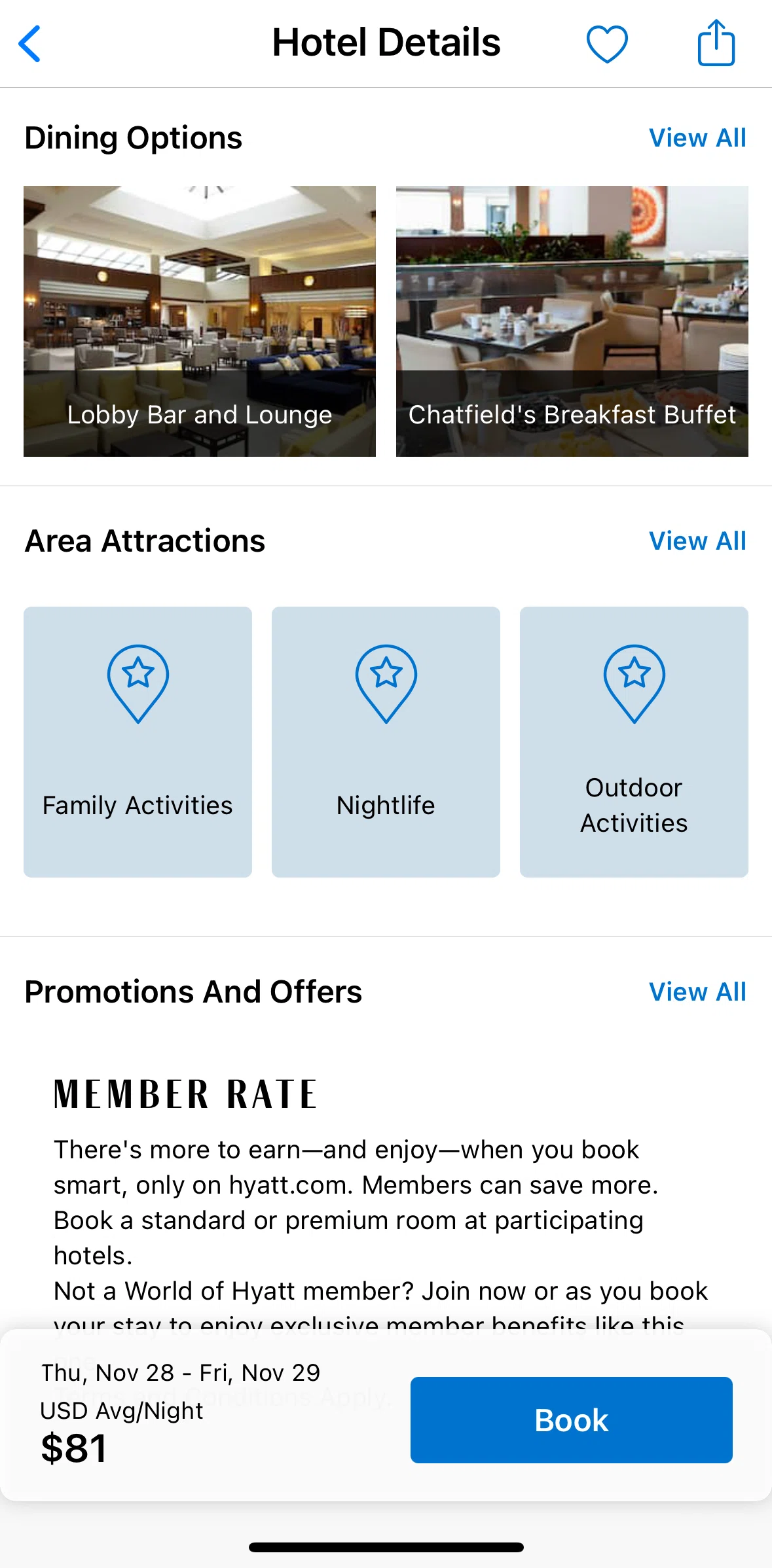 World of Hyatt Screen screen in the View promotions flow