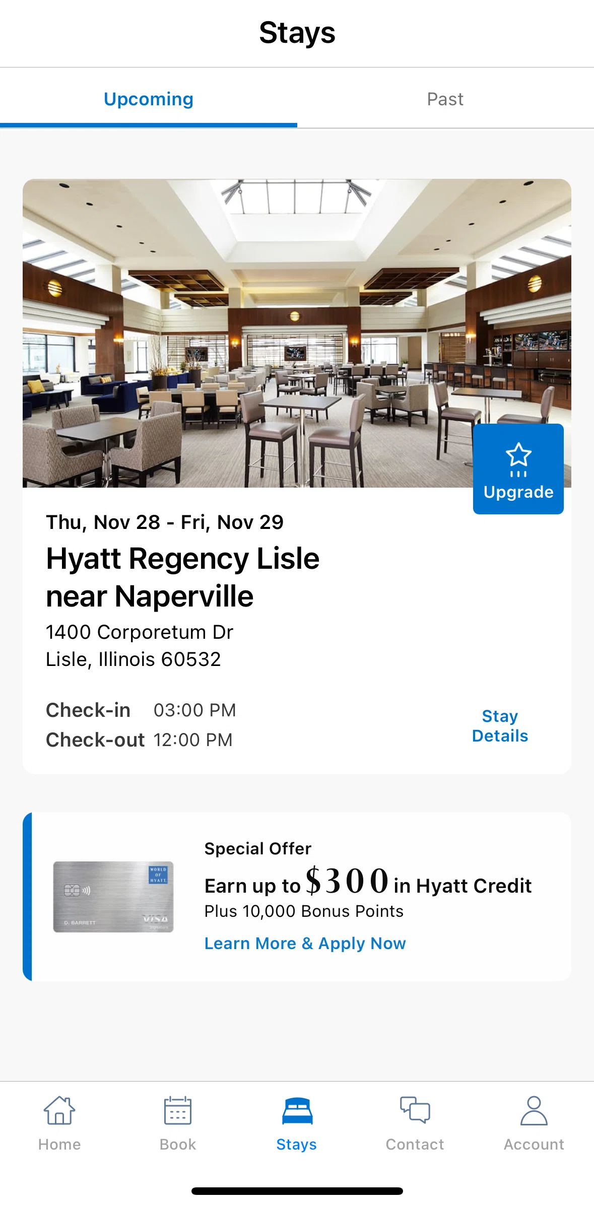 World of Hyatt Screen screen in the View upcoming stay details flow