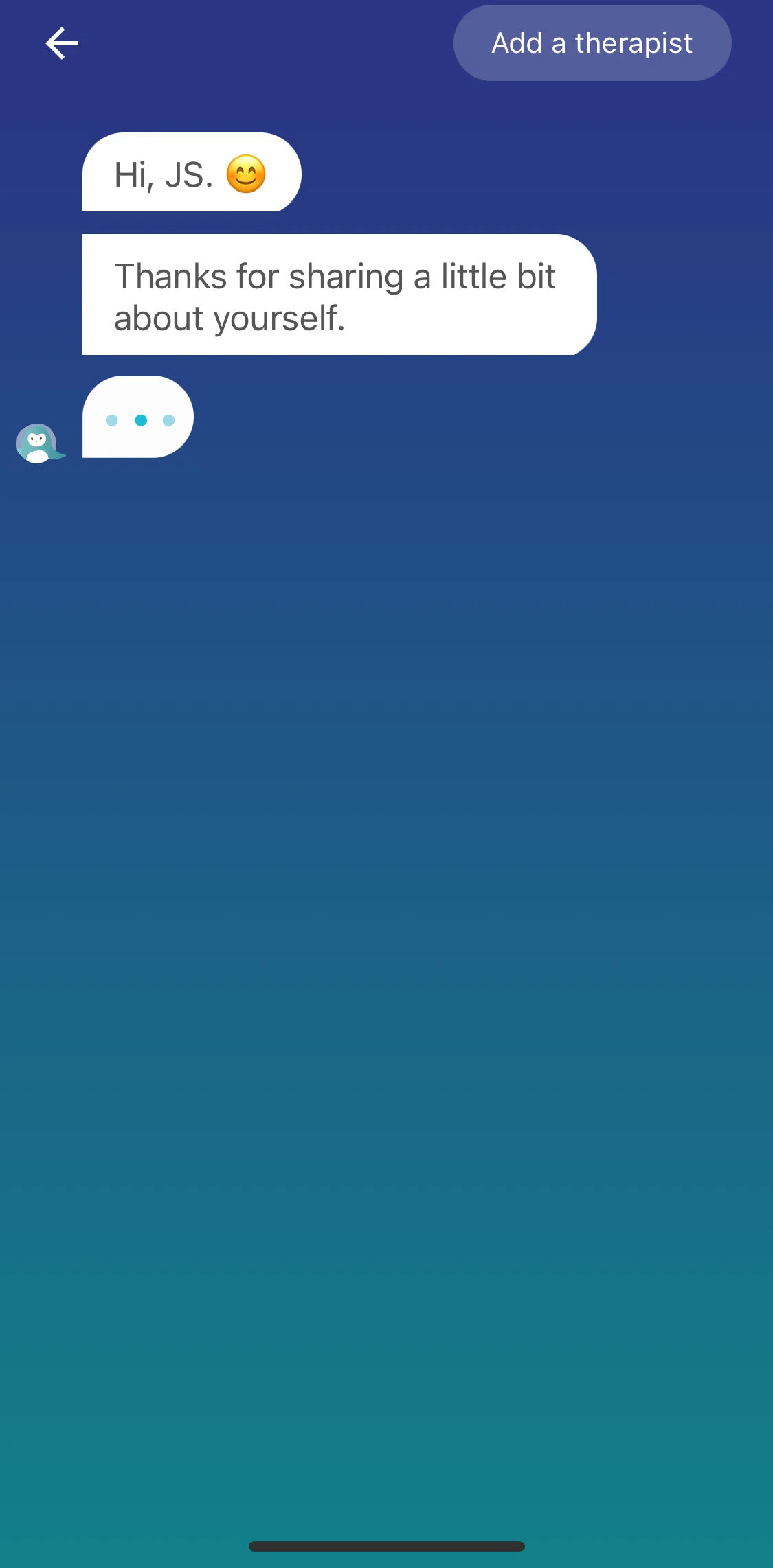 Wysa Screen screen in the Account setup flow
